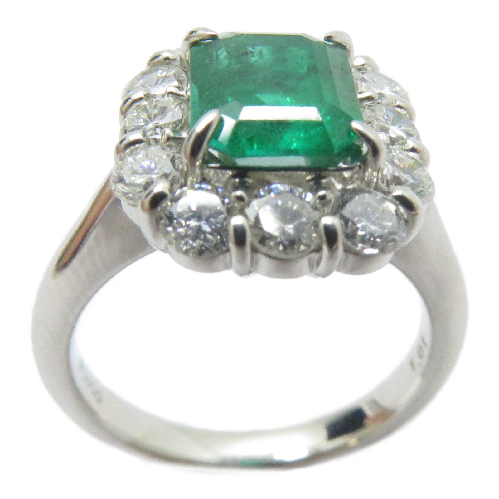 JEWELRY PT900鉑金Emerald Ring 1.51ct綠寶石/1.01ct鑚石戒指US#5.75
