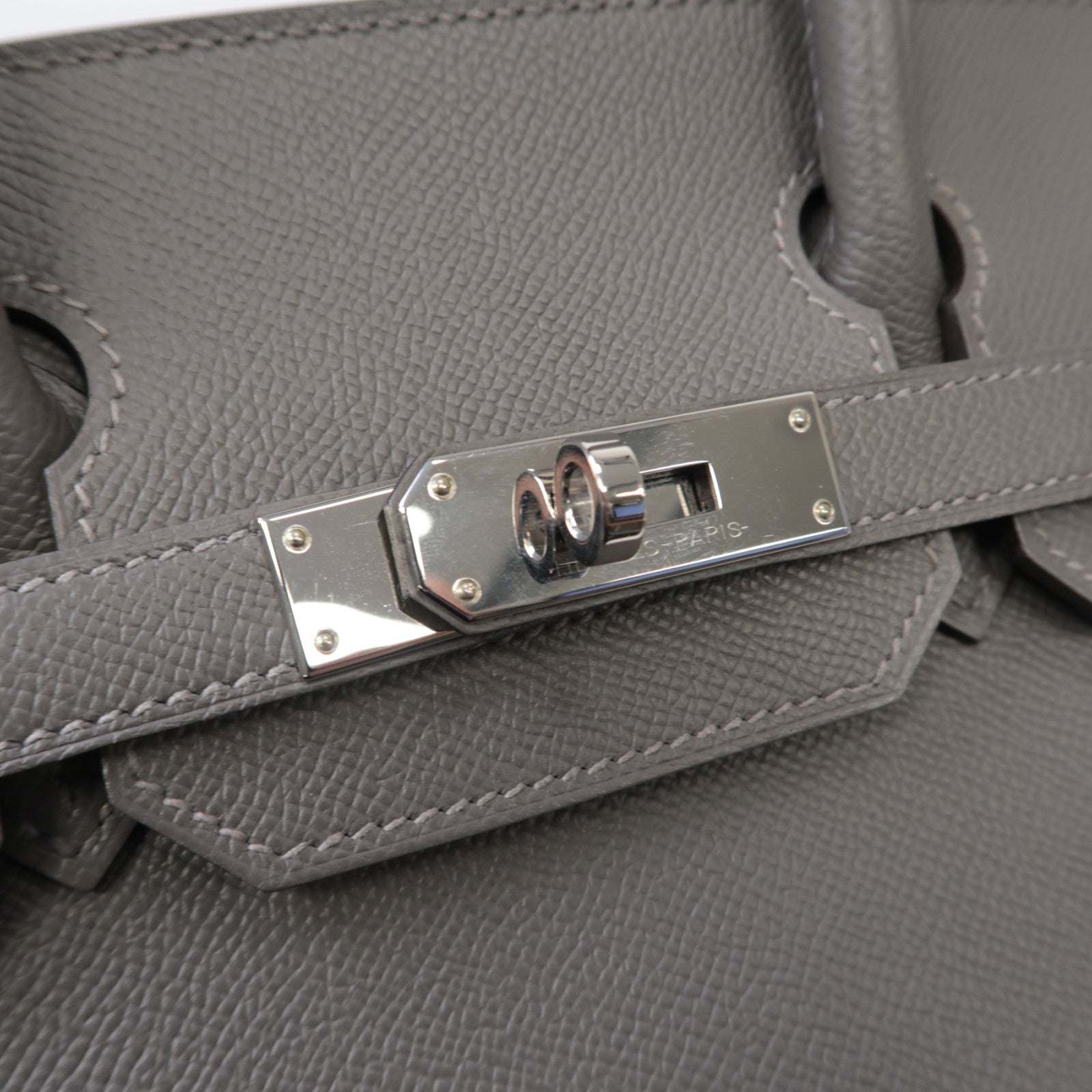 HERMES Epsom皮革Birkin 30銀扣手挽袋積雨雲灰色
