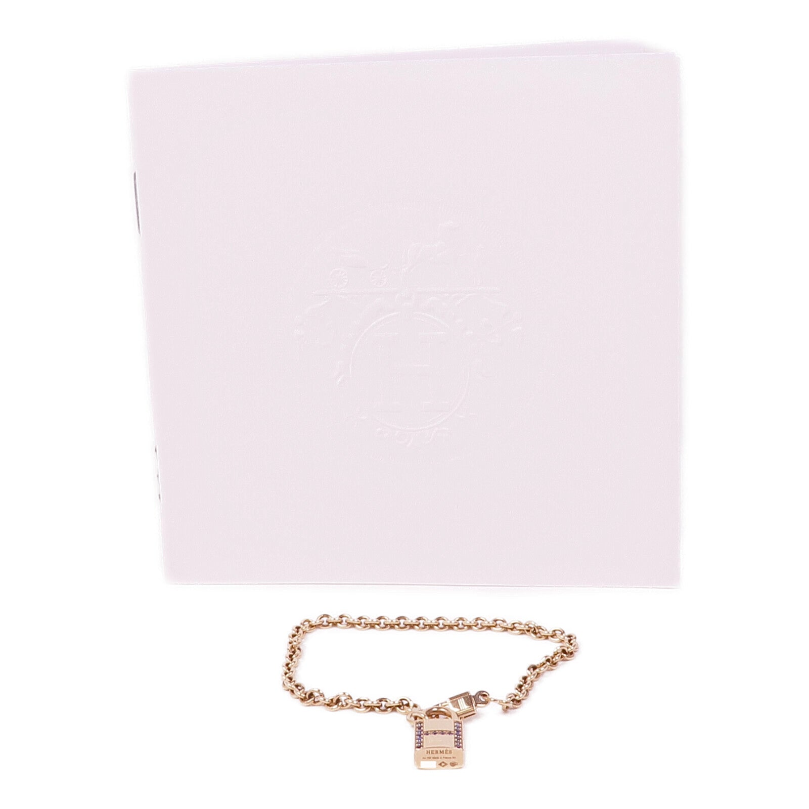 HERMES 18K玫瑰金Amulettes Cadenas Bracelet藍寶石手鏈