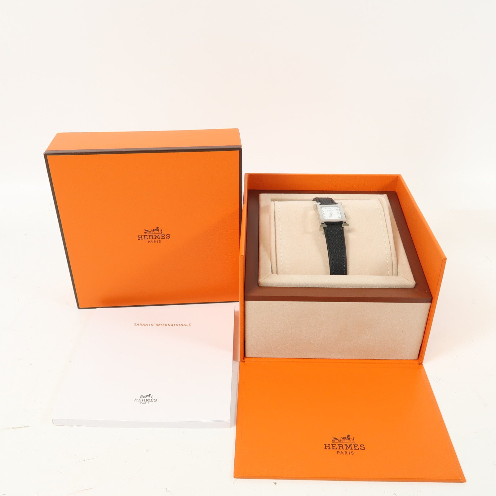 HERMES Heure H XS不鏽鋼/皮革帶手錶石英機芯黑色