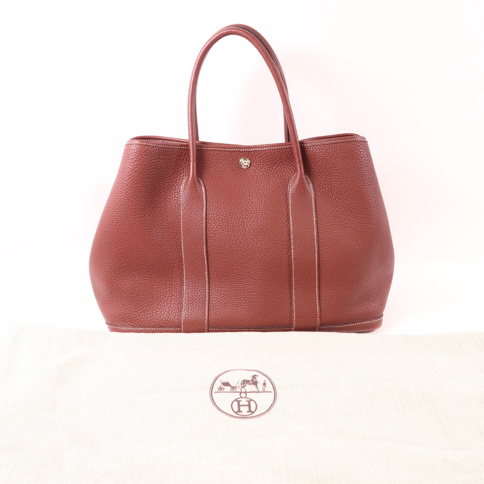 HERMES Negonda皮革Garden Party PM銀扣手挽袋Bordeaux