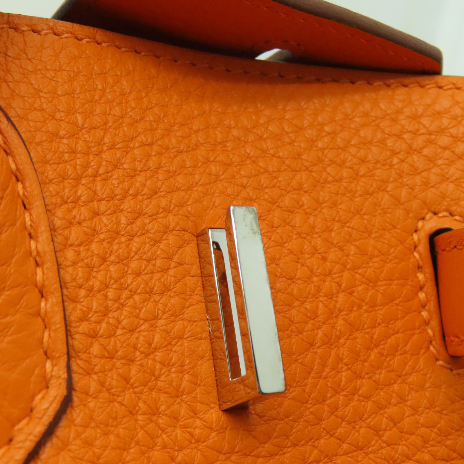 HERMES 【激減優惠】Clemence皮革Birkin 30銀扣手提包橙色
