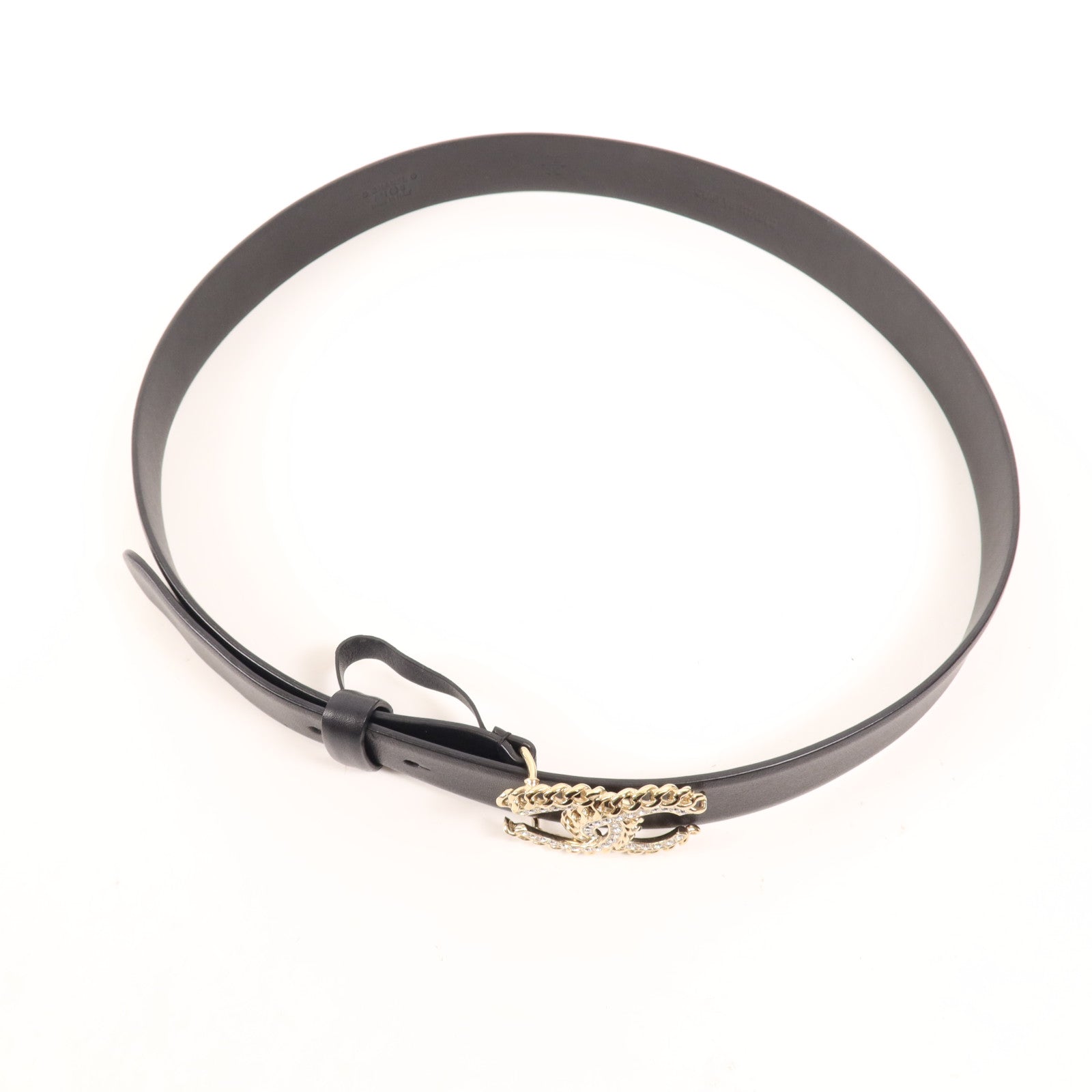 CHANEL 牛皮皮革Belt金扣皮帶