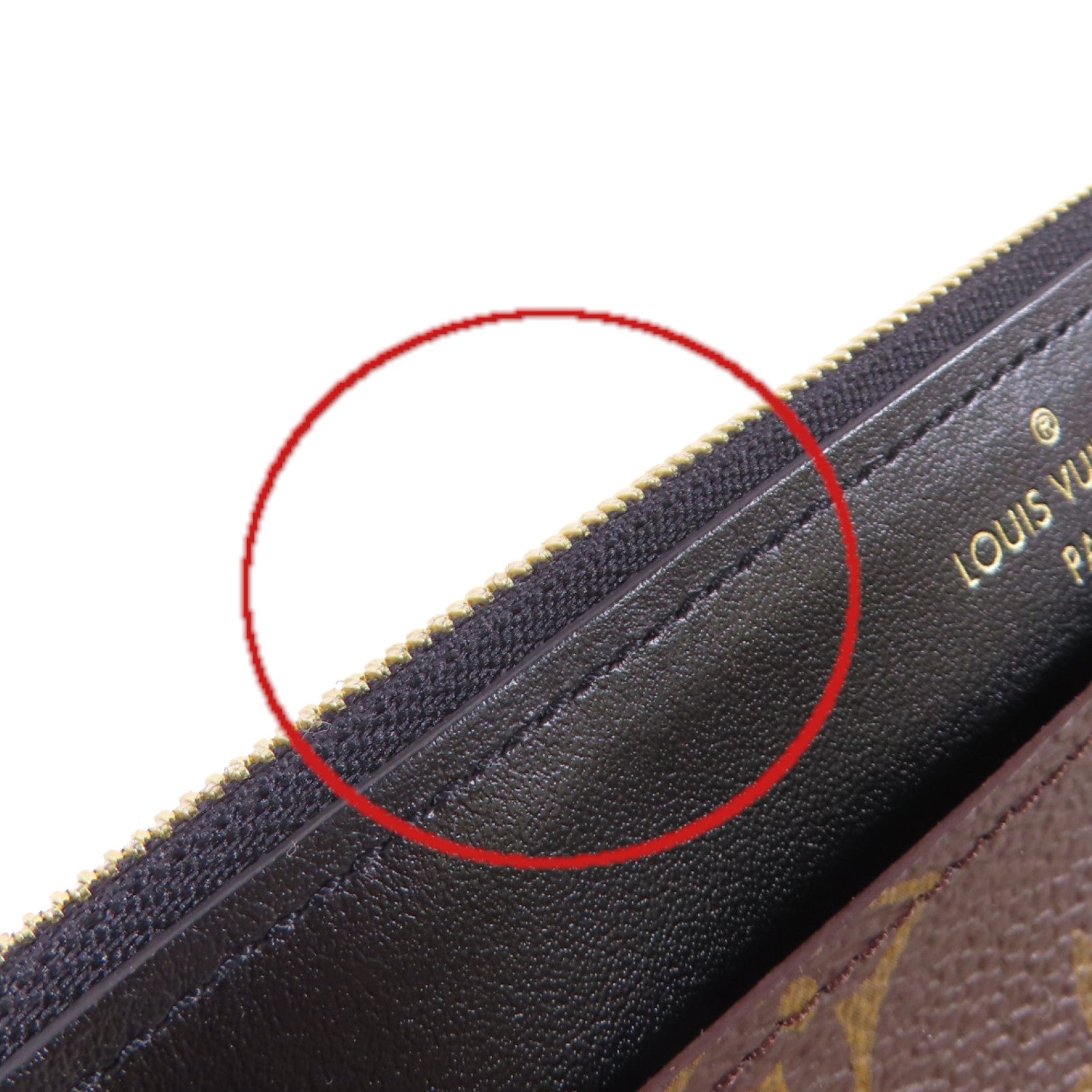 LOUIS VUITTON Monogram/牛皮皮革Slim Purse金扣拉鏈長錢包啡色/黑色