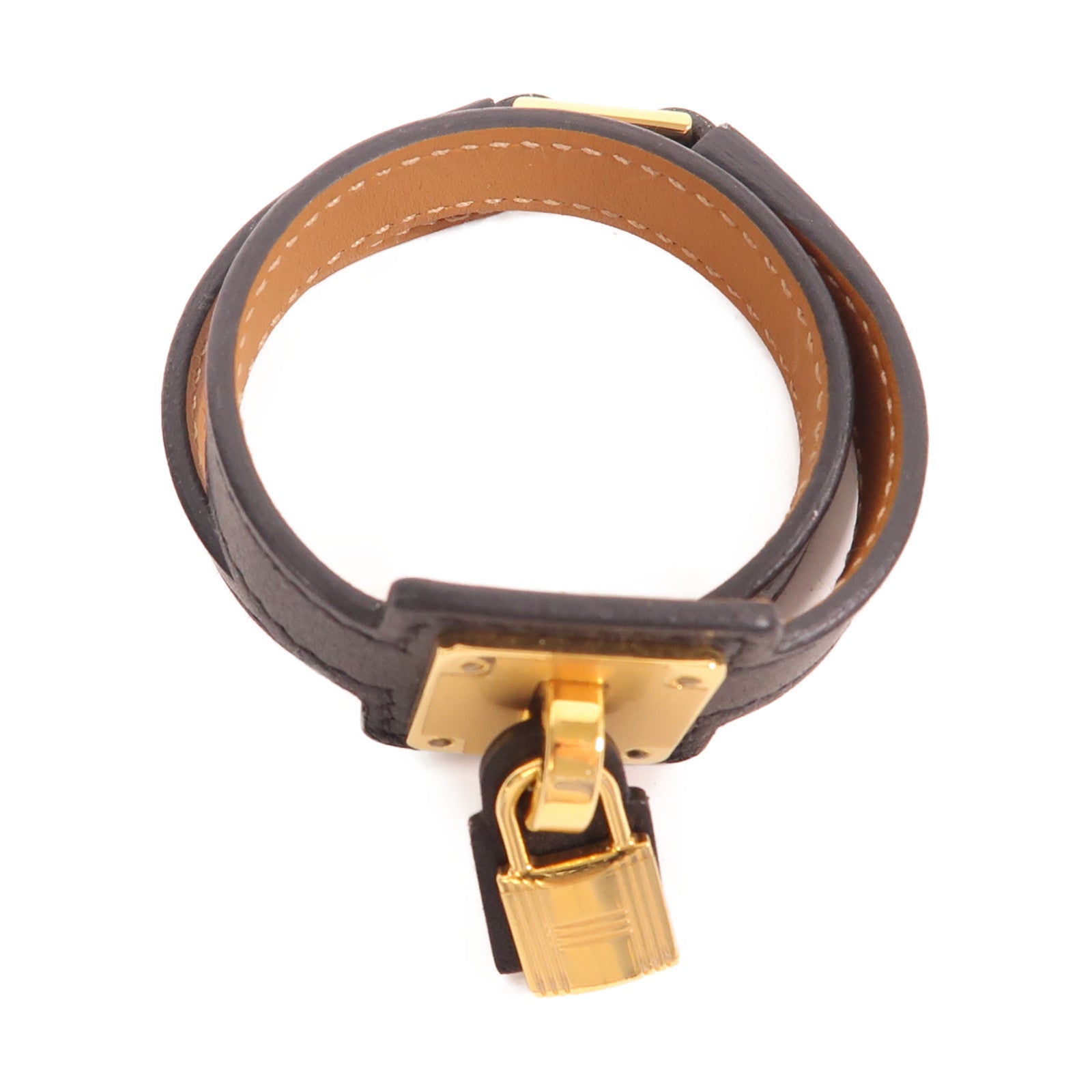 HERMES 皮革O'kelly Bracelet金扣手鐲Noir