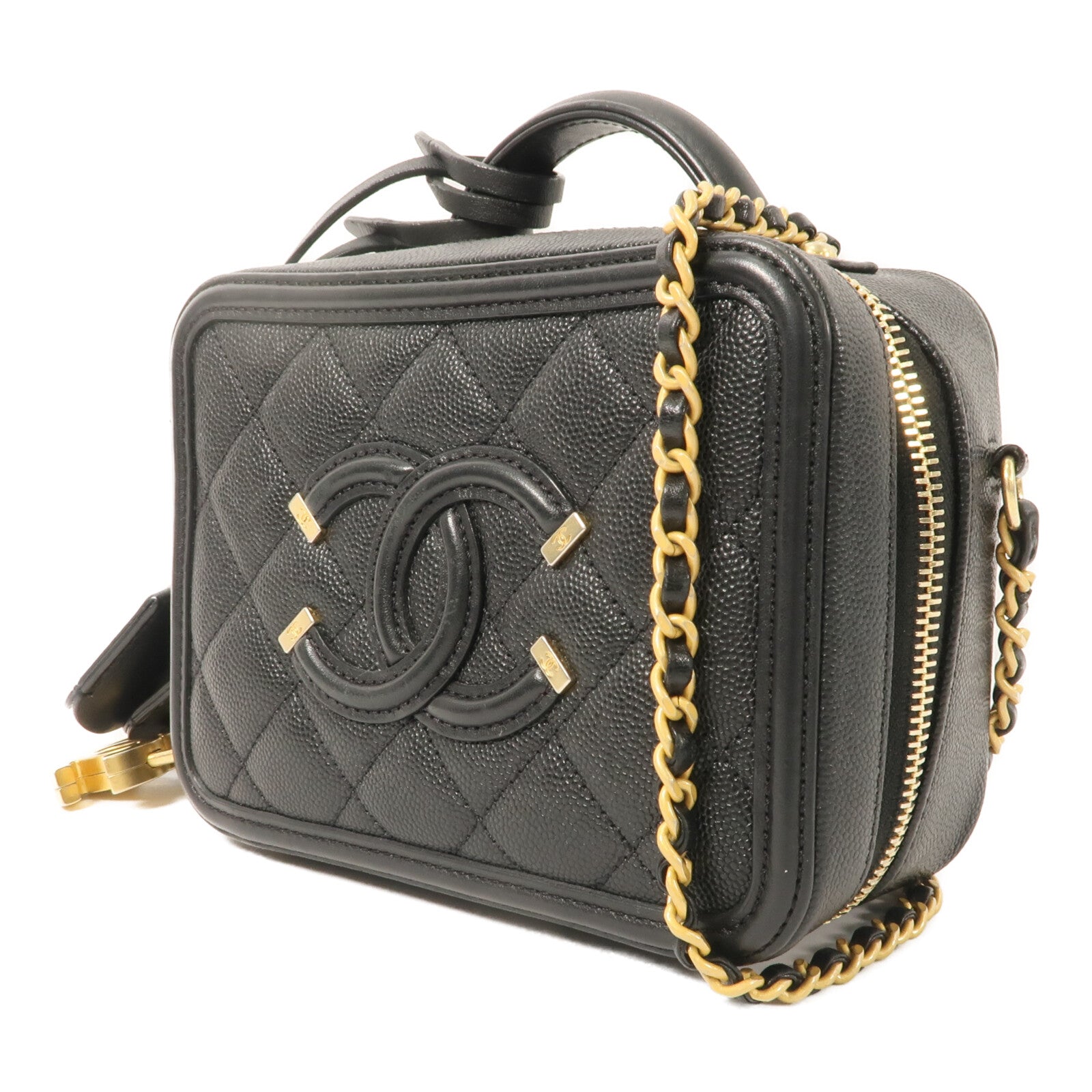 CHANEL 牛皮皮革Vanity Case 17cm鏈帶手挽肩背兩用袋