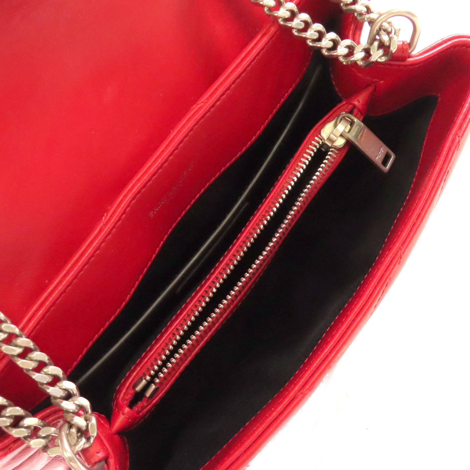 YVES SAINT LAURENT 斜紋牛皮皮革Shoulder Bag金扣鏈帶肩背袋紅色