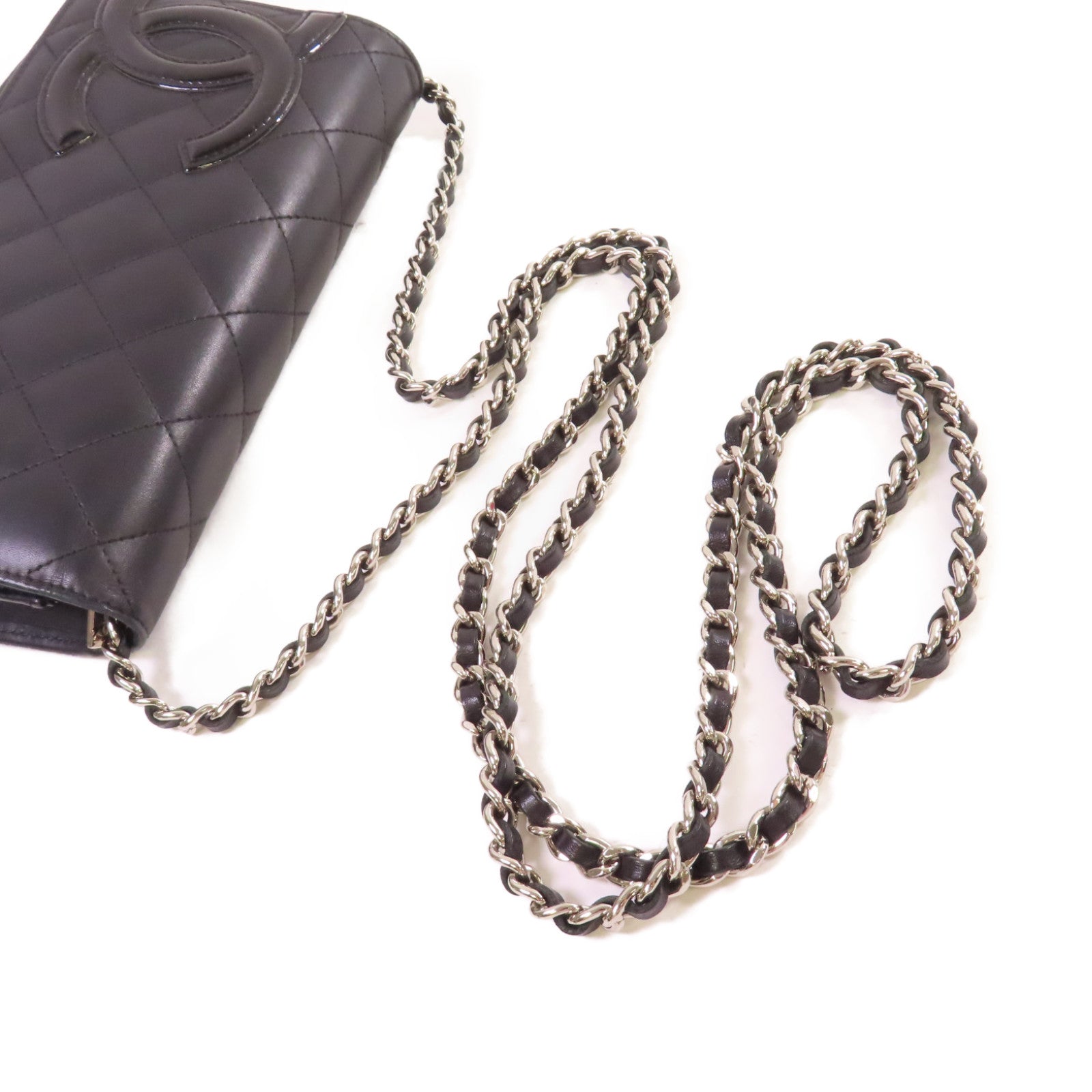 CHANEL 【激減優惠】菱格羊皮皮革Cambon WOC Wallet On Chain Shoulder Bag銀扣鏈帶肩背袋黑色