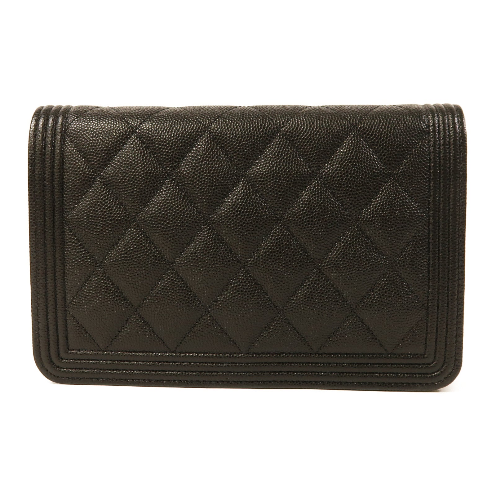CHANEL 牛皮皮革Boy WOC Wallet On Chain銀扣鏈帶肩背袋黑色