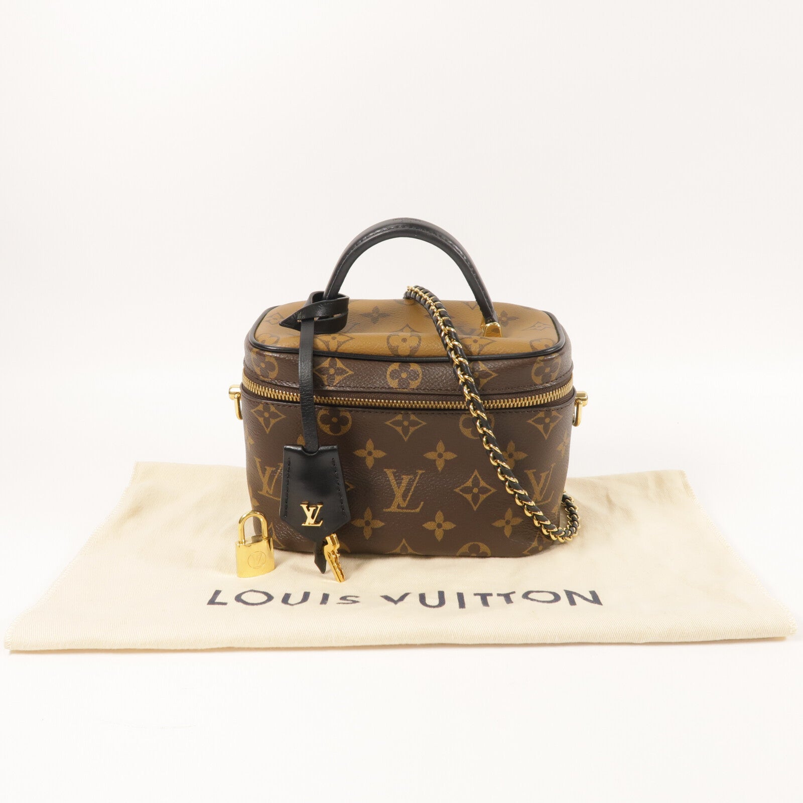 LOUIS VUITTON Monogram Reverse Vanity PM金扣手挽肩背兩用袋棕色