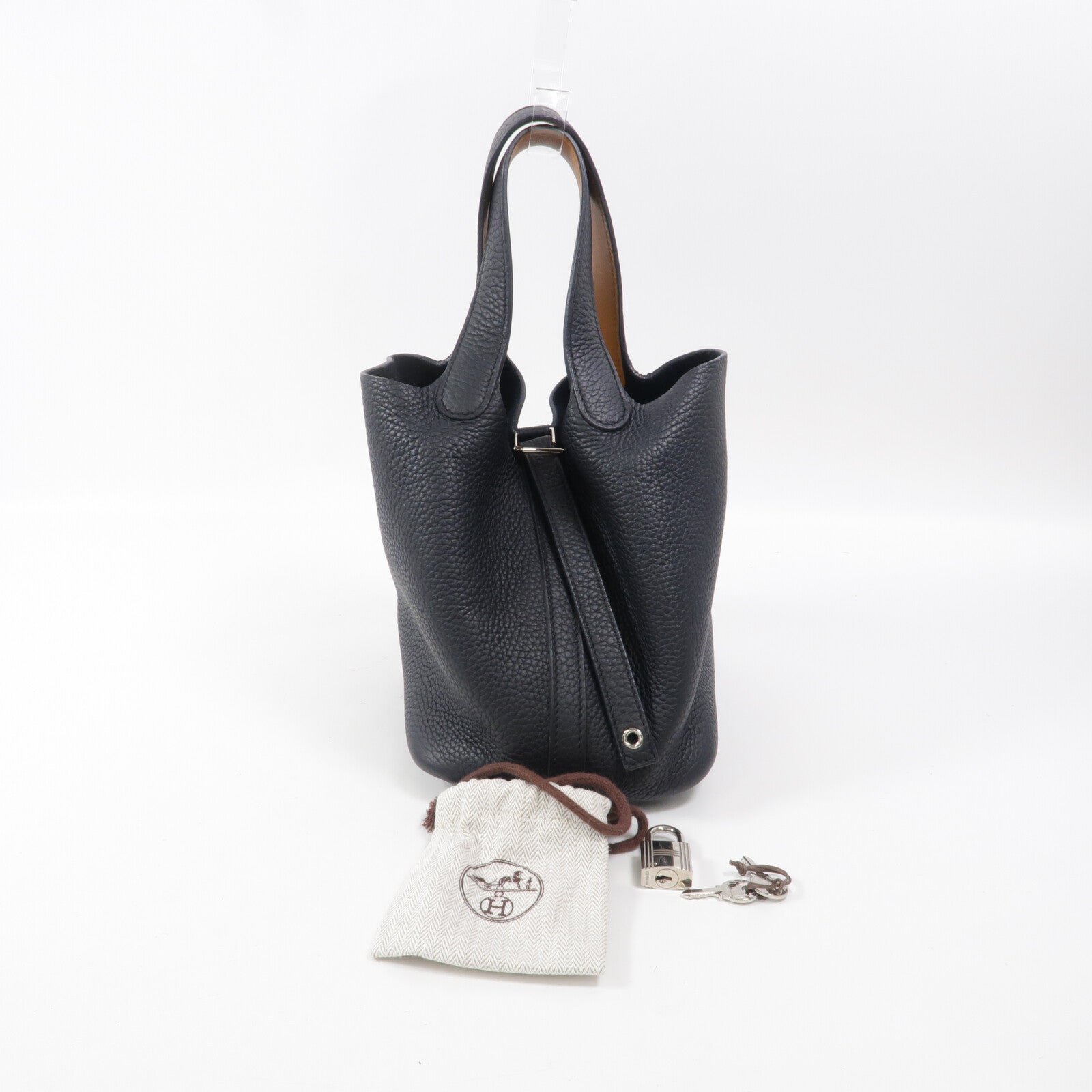 HERMES Clemence皮革Picotin PM手挽袋Noir