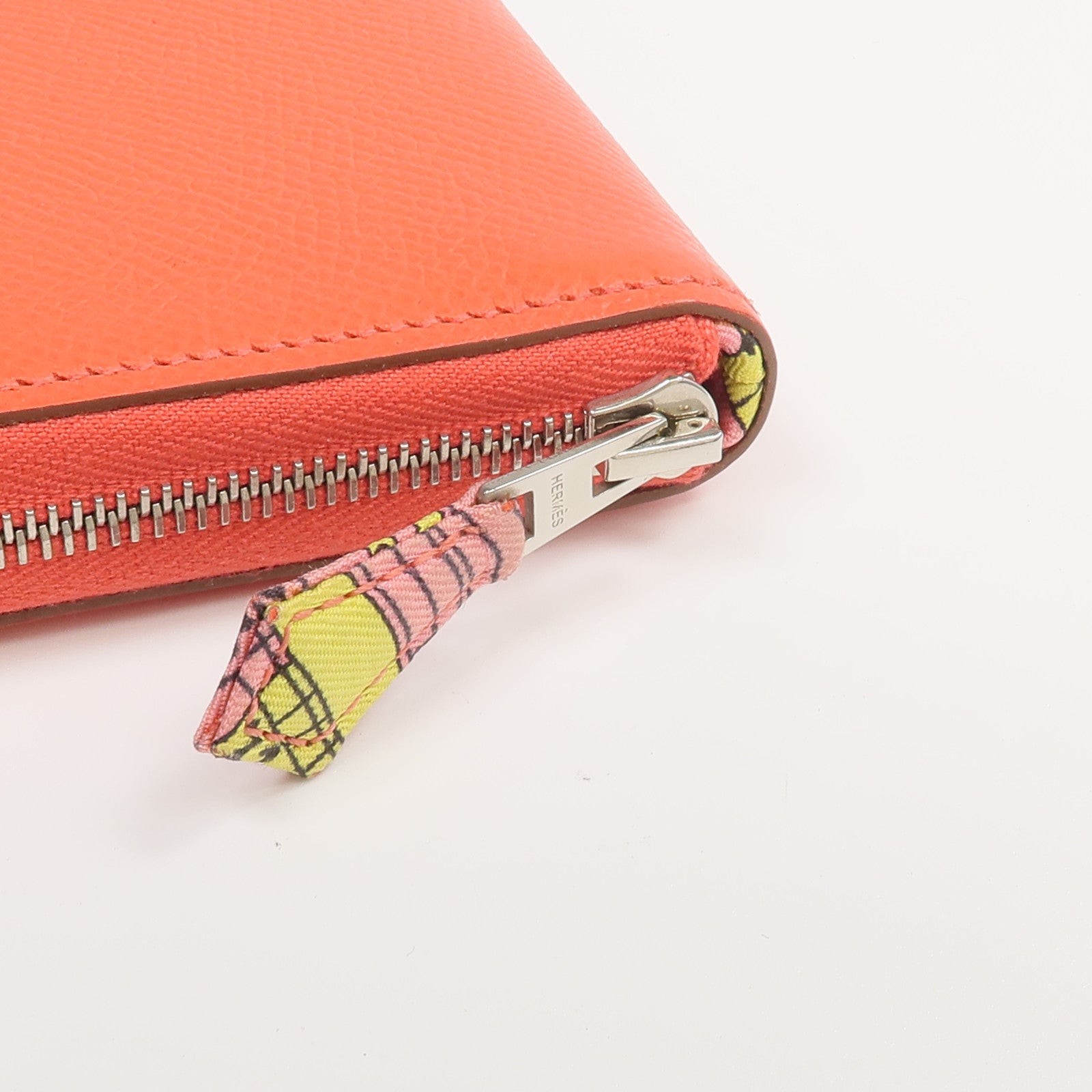 HERMES Epsom皮革/絲質Silk'In Compact Wallet錢包Rose Jaipur