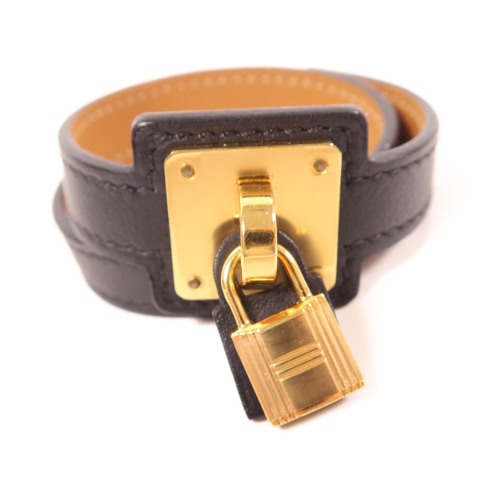 HERMES 皮革O'kelly Bracelet金扣手鐲Noir