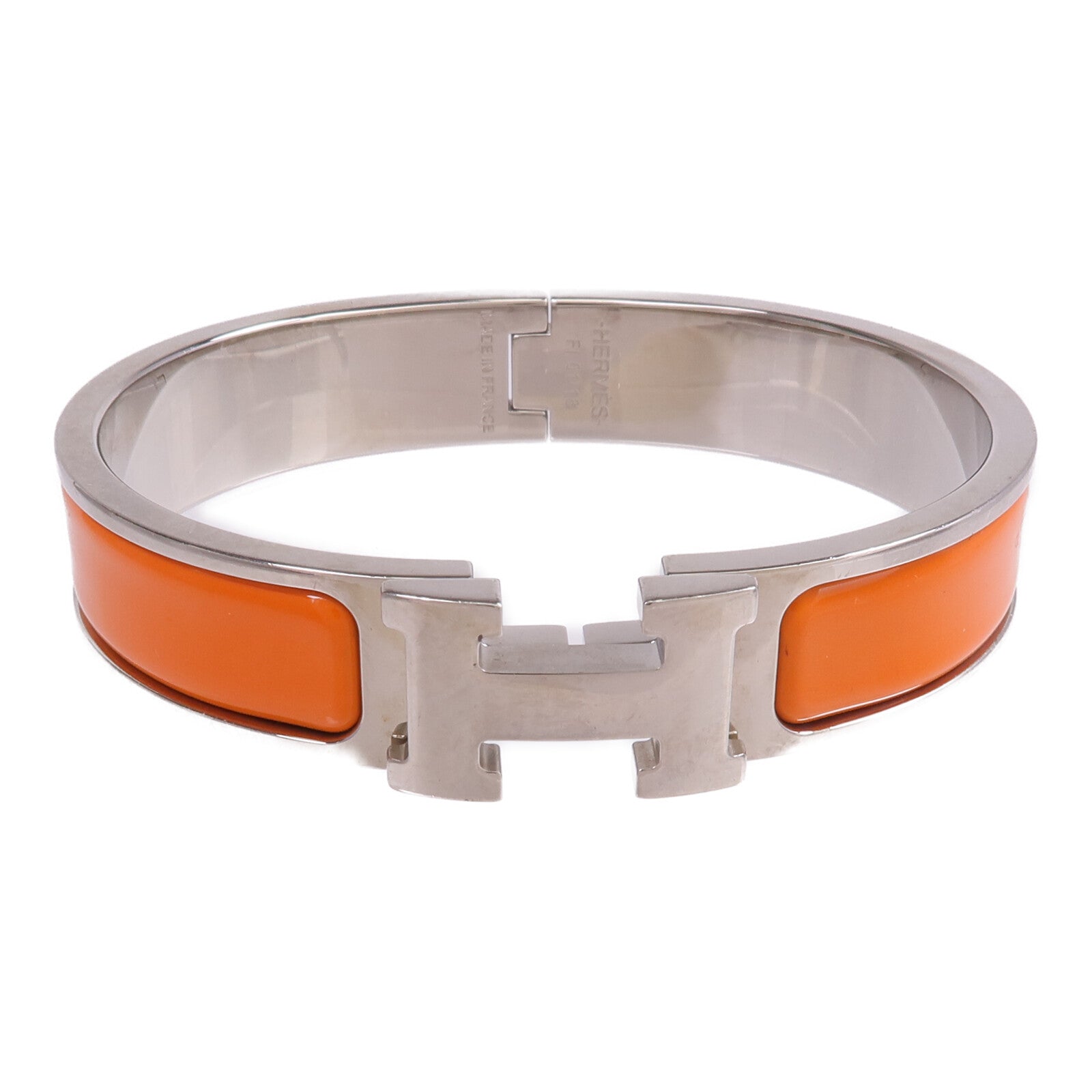 HERMES 金屬/琺瑯Clic H Bracelet銀扣手鐲