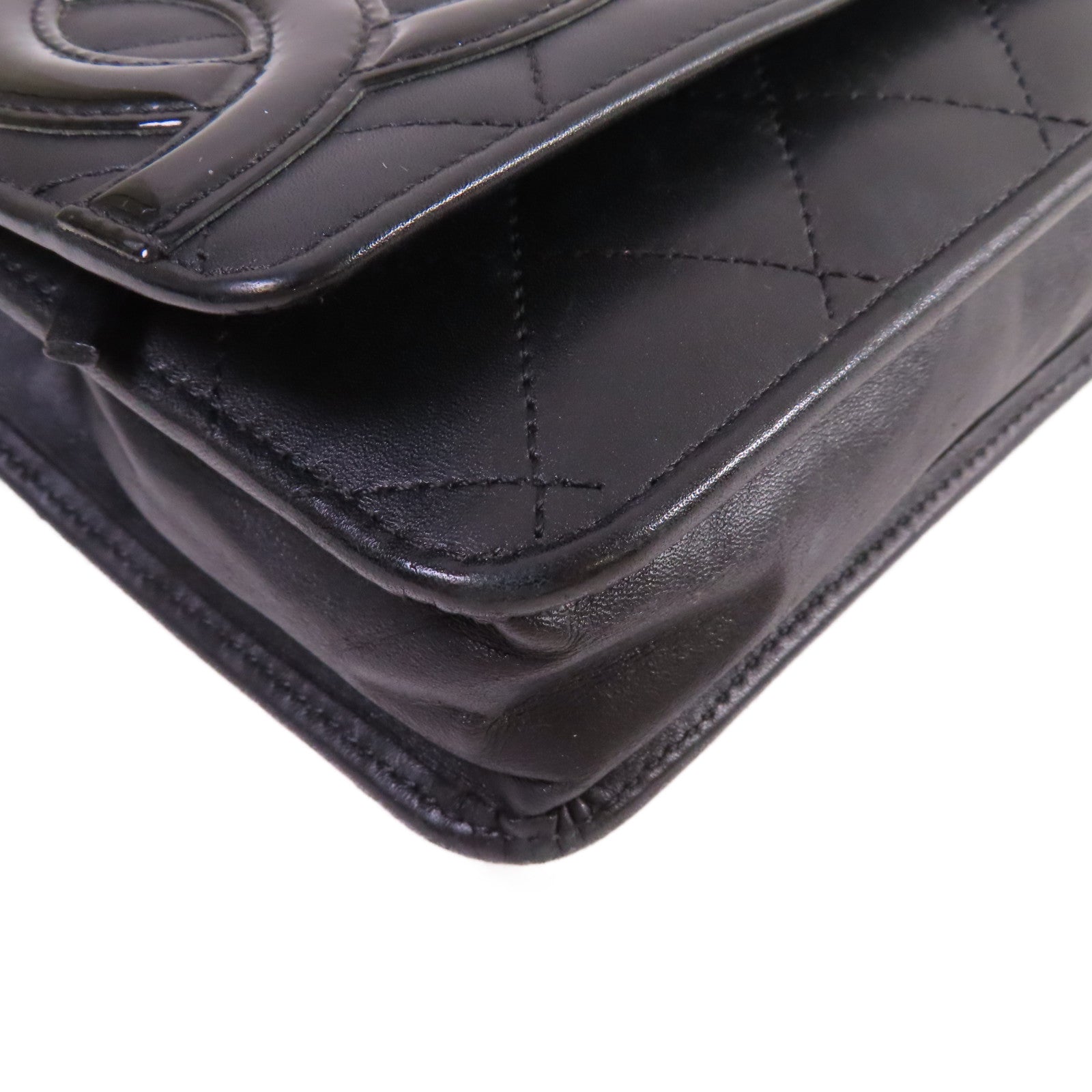 CHANEL 【激減優惠】菱格羊皮皮革Cambon WOC Wallet On Chain Shoulder Bag銀扣鏈帶肩背袋黑色