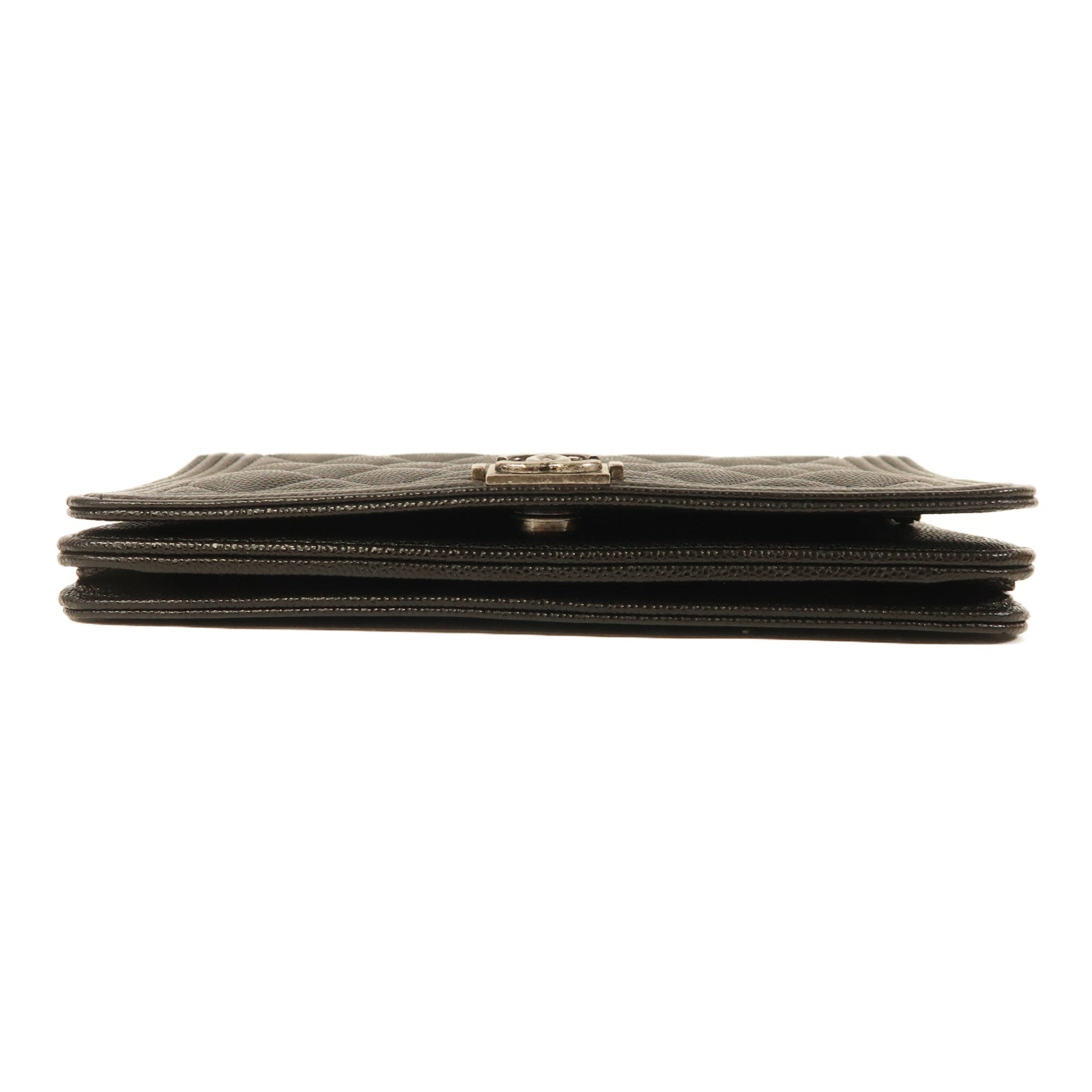 CHANEL 牛皮皮革Boy WOC Wallet On Chain銀扣鏈帶肩背袋黑色
