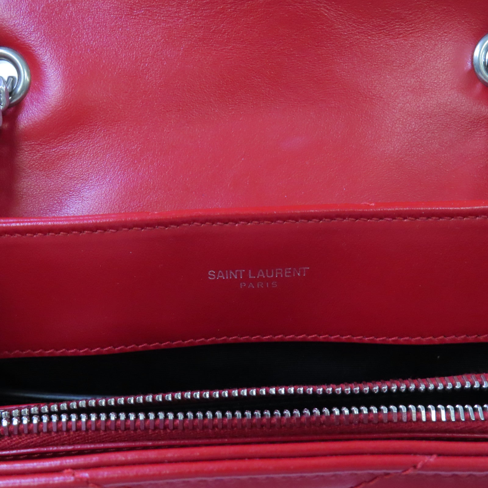 YVES SAINT LAURENT 斜紋牛皮皮革Shoulder Bag金扣鏈帶肩背袋紅色