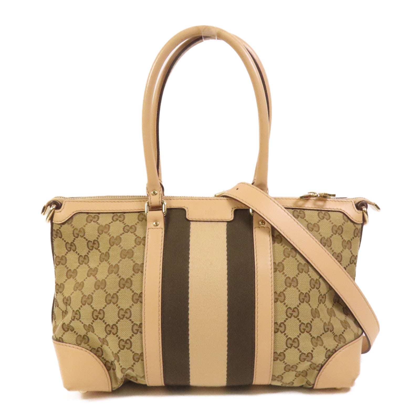 GUCCI 帆布Vintage Web GG Canvas Boston金扣手挽肩背兩用袋