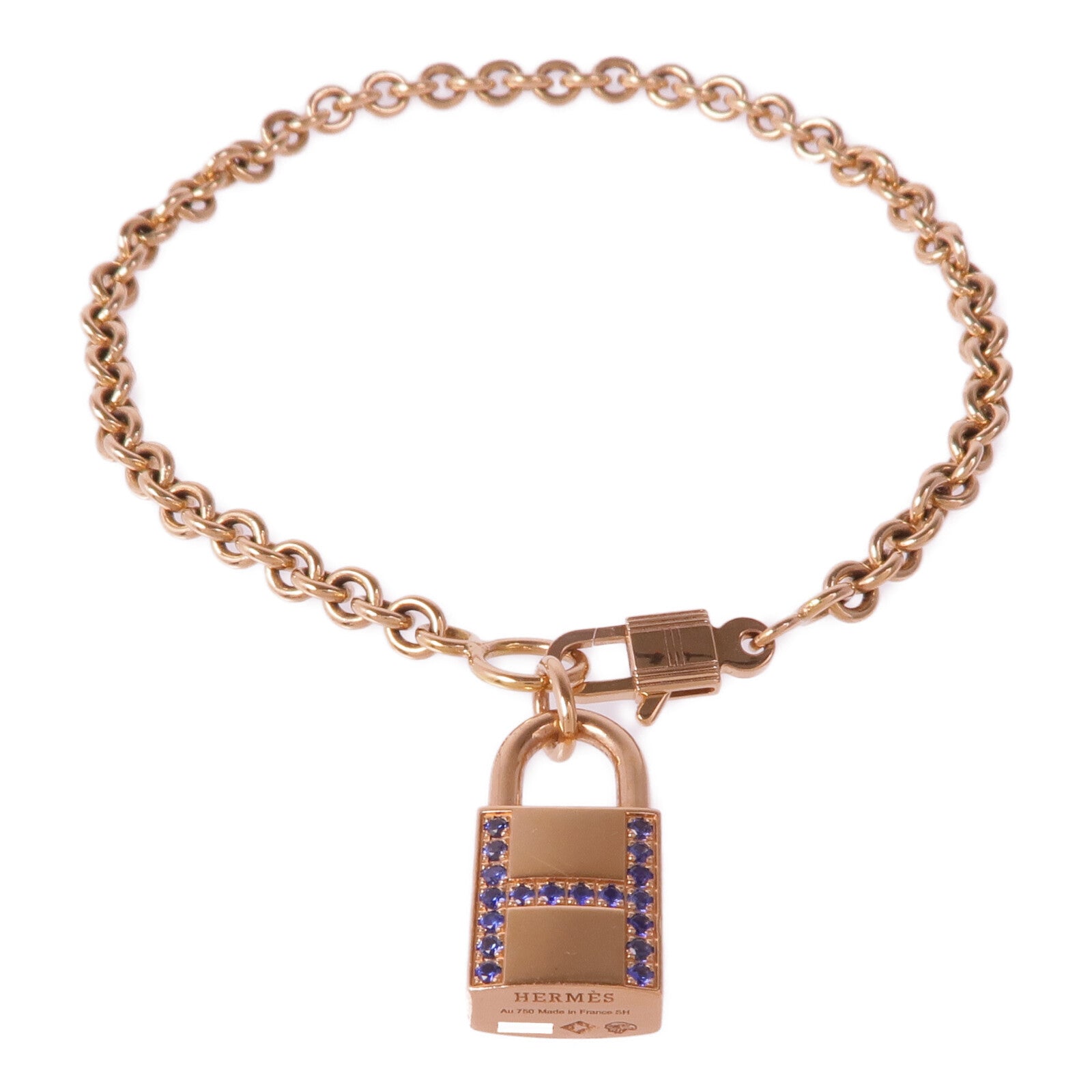 HERMES 18K玫瑰金Amulettes Cadenas Bracelet藍寶石手鏈