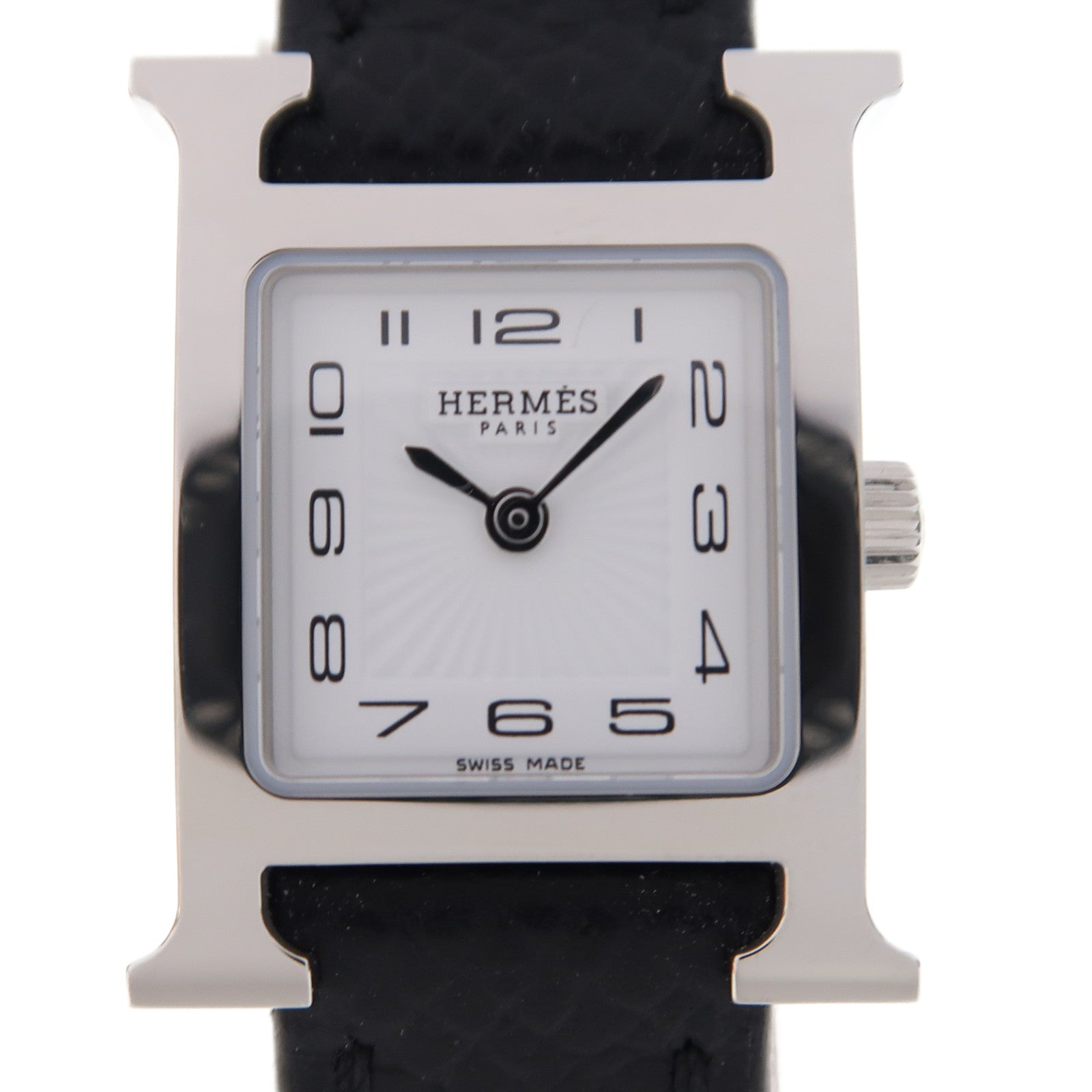HERMES Heure H XS不鏽鋼/皮革帶手錶石英機芯黑色