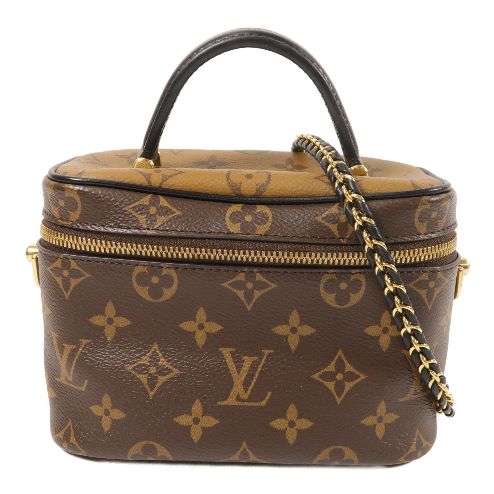 LOUIS VUITTON Monogram Reverse Vanity PM金扣手挽肩背兩用袋棕色