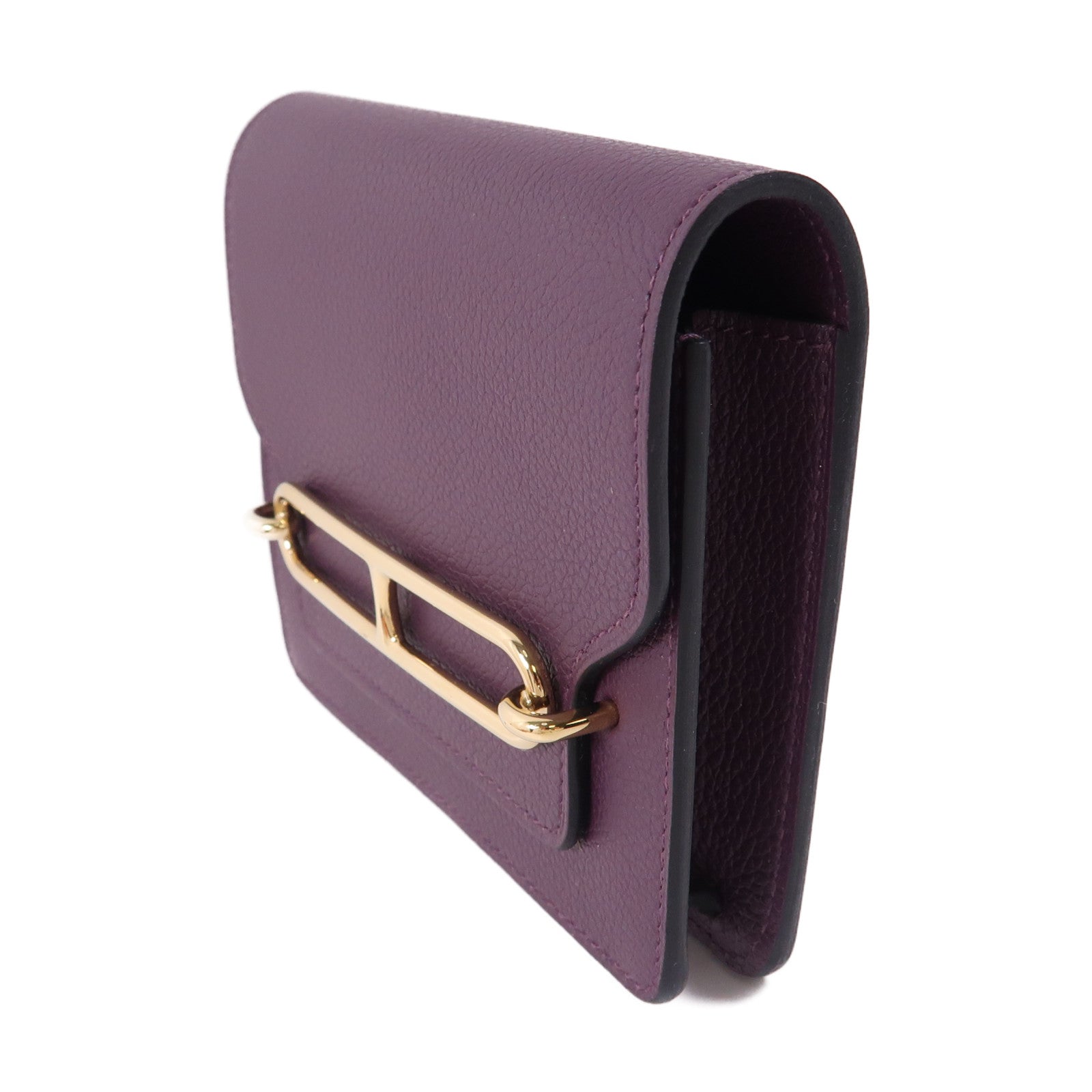 HERMES Evercolor皮革Rouis Slim銀扣錢包紫色