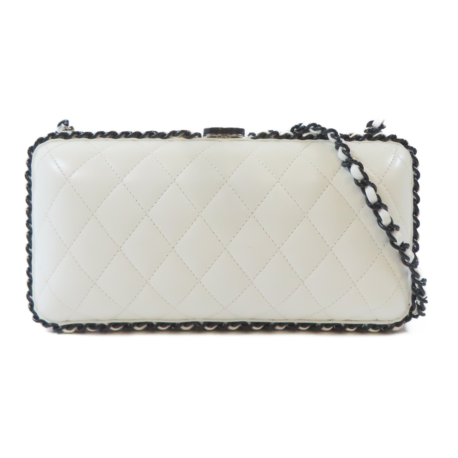 CHANEL 【激減優惠】菱格羊皮皮革Pouch Shoulder鏈帶肩背袋白色