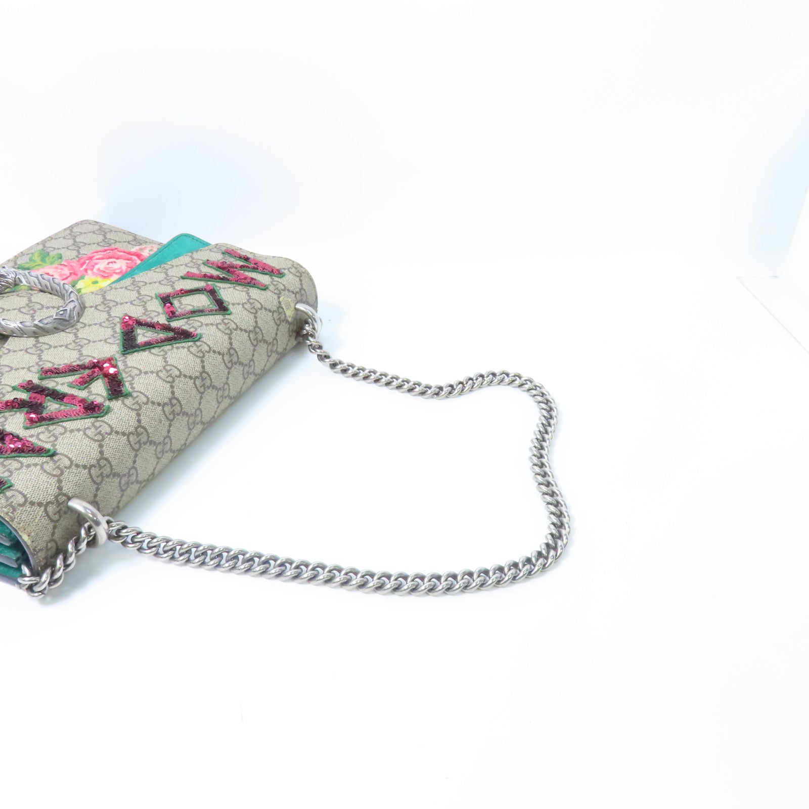 GUCCI 【激減優惠】塗層帆布Dionysus銀扣鏈帶肩背袋啡色/彩色