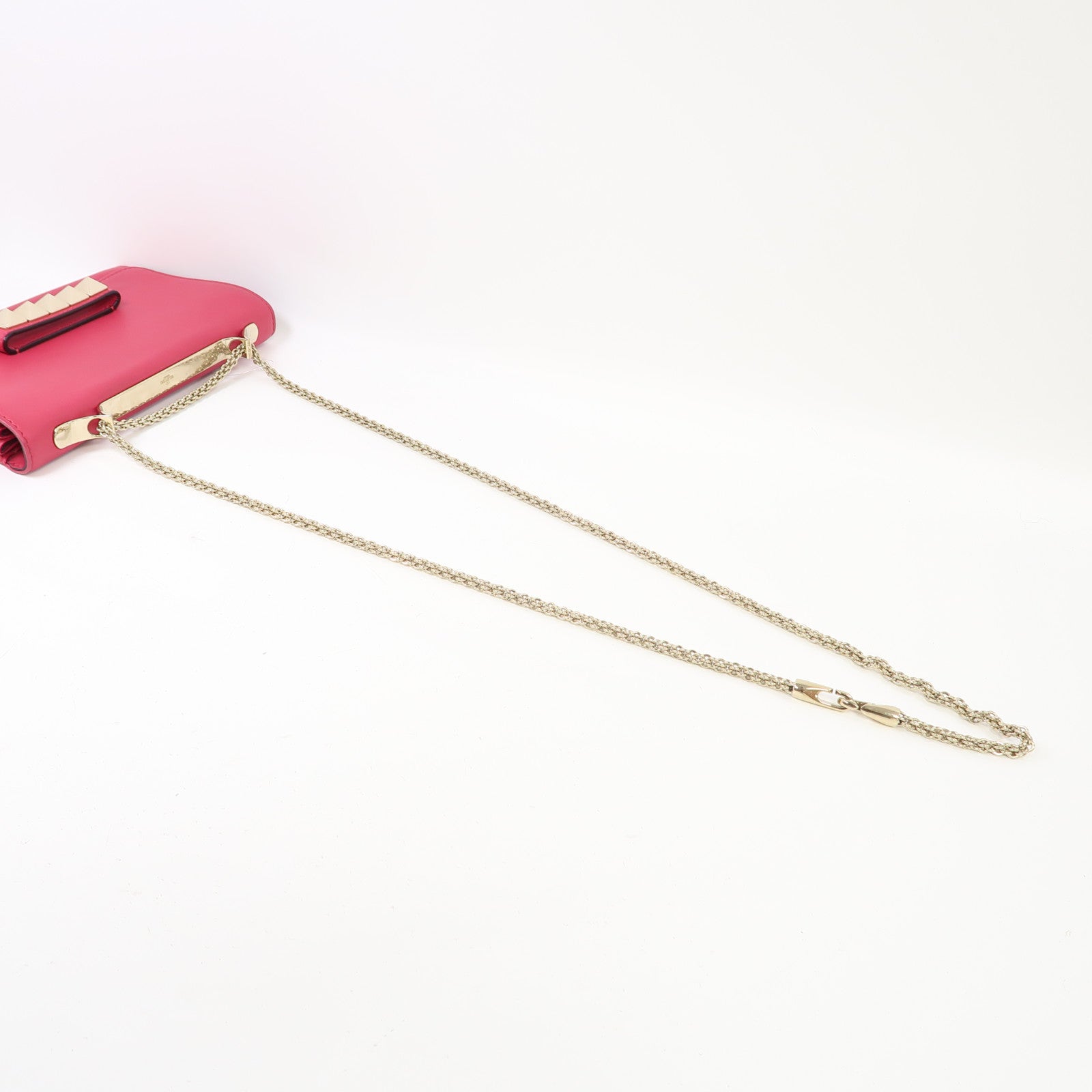 Valentino 牛皮皮革Chain Shoulder金扣鏈帶肩背袋粉紅色