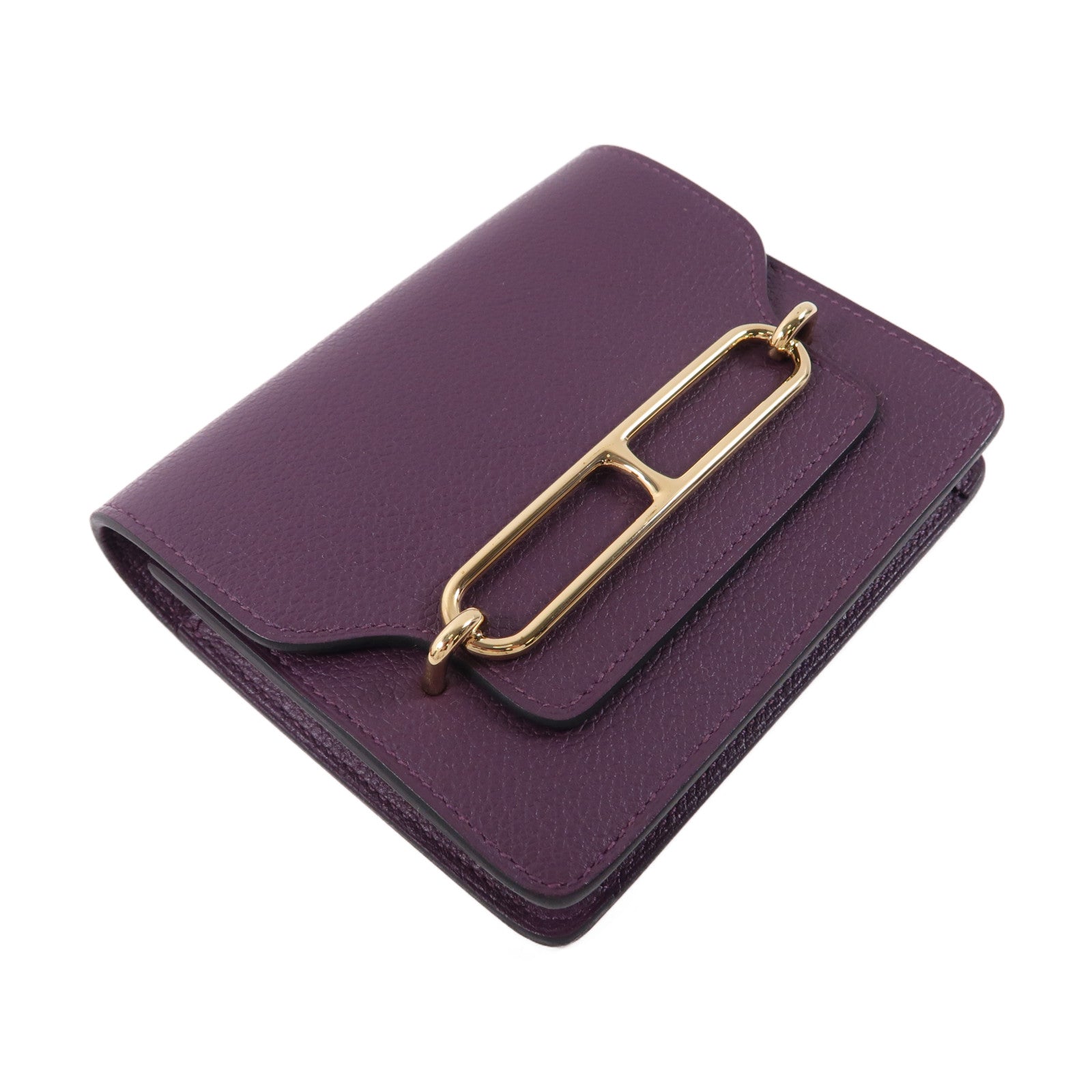 HERMES Evercolor皮革Rouis Slim銀扣錢包紫色