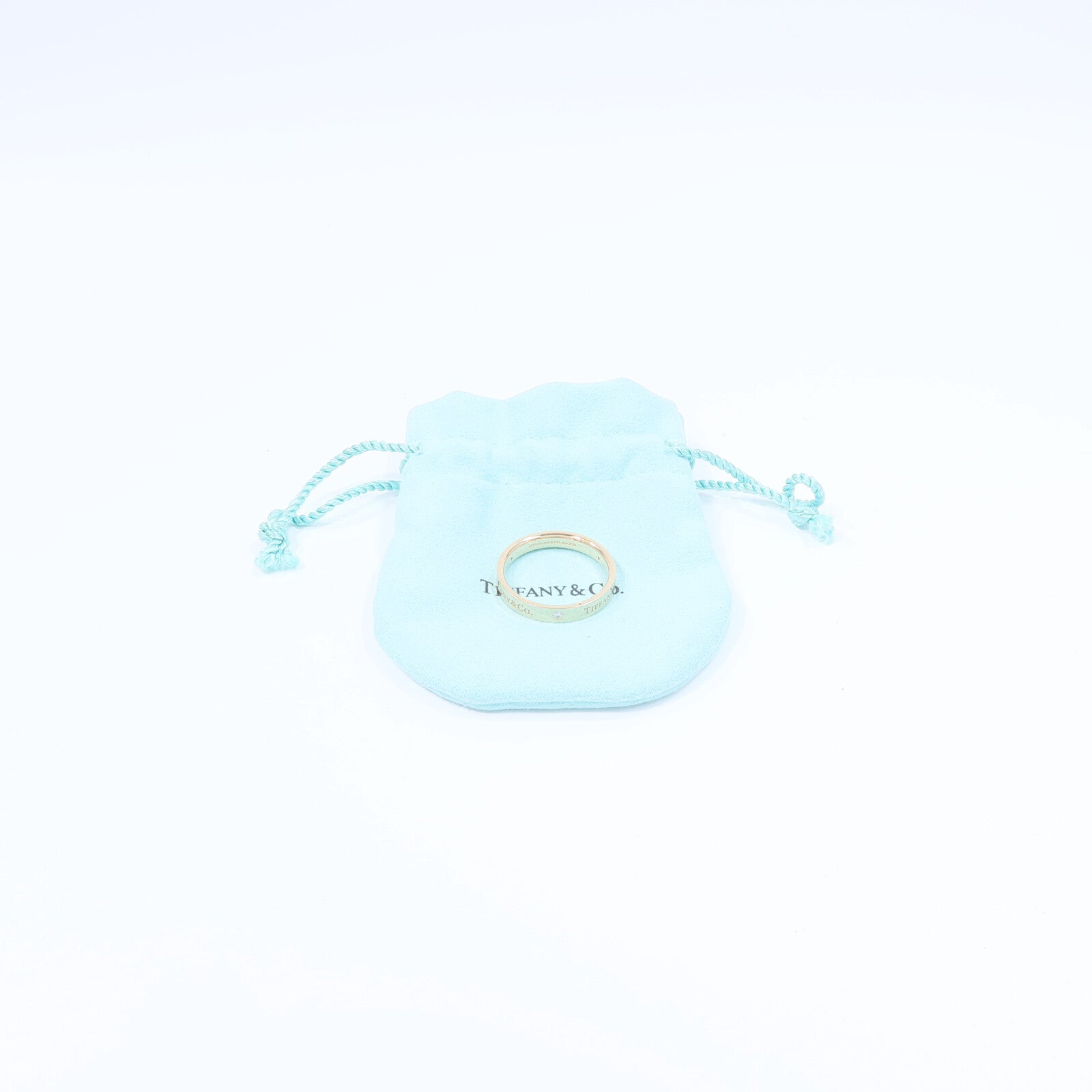 TIFFANY＆CO 18K玫瑰金Flat Band 3P Diamond Ring鑽石戒指