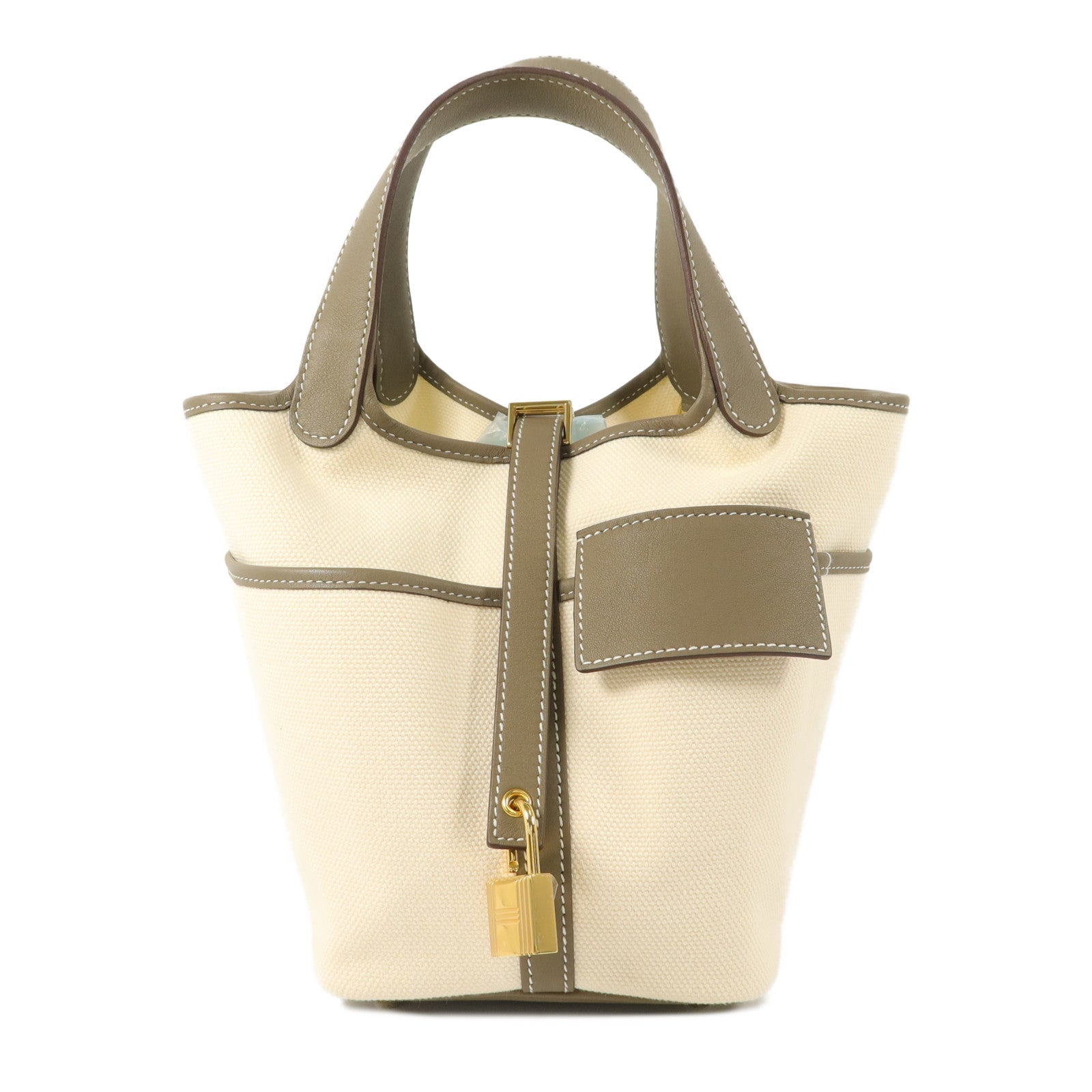HERMES Toile帆布/Swift皮革Picotin Cargo PM手挽袋Etoupe