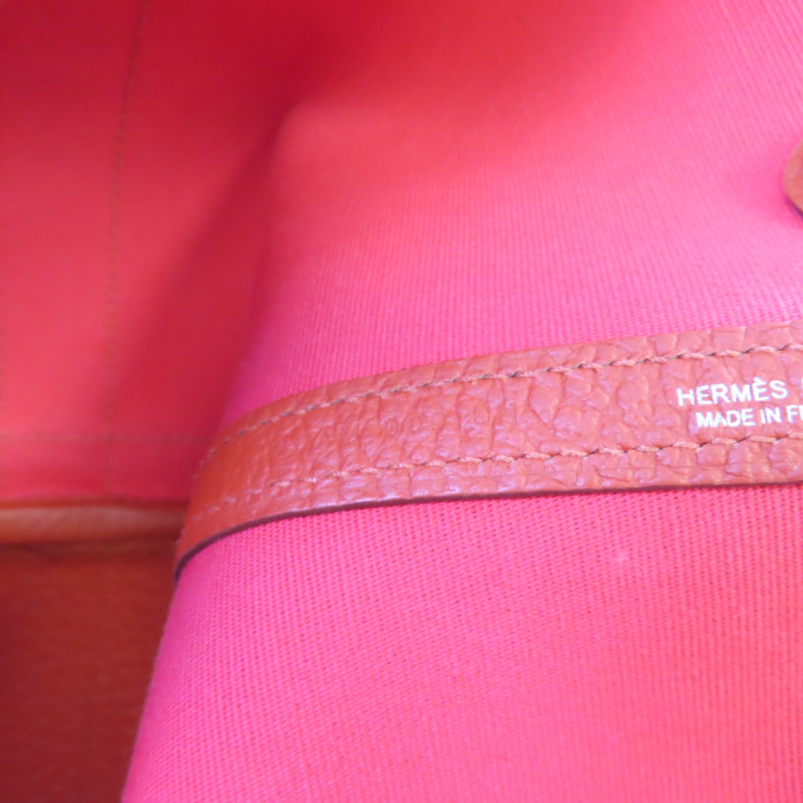 HERMES 【激減優惠】帆布Garden Party TPM Tote Bag銀扣手挽袋紅色