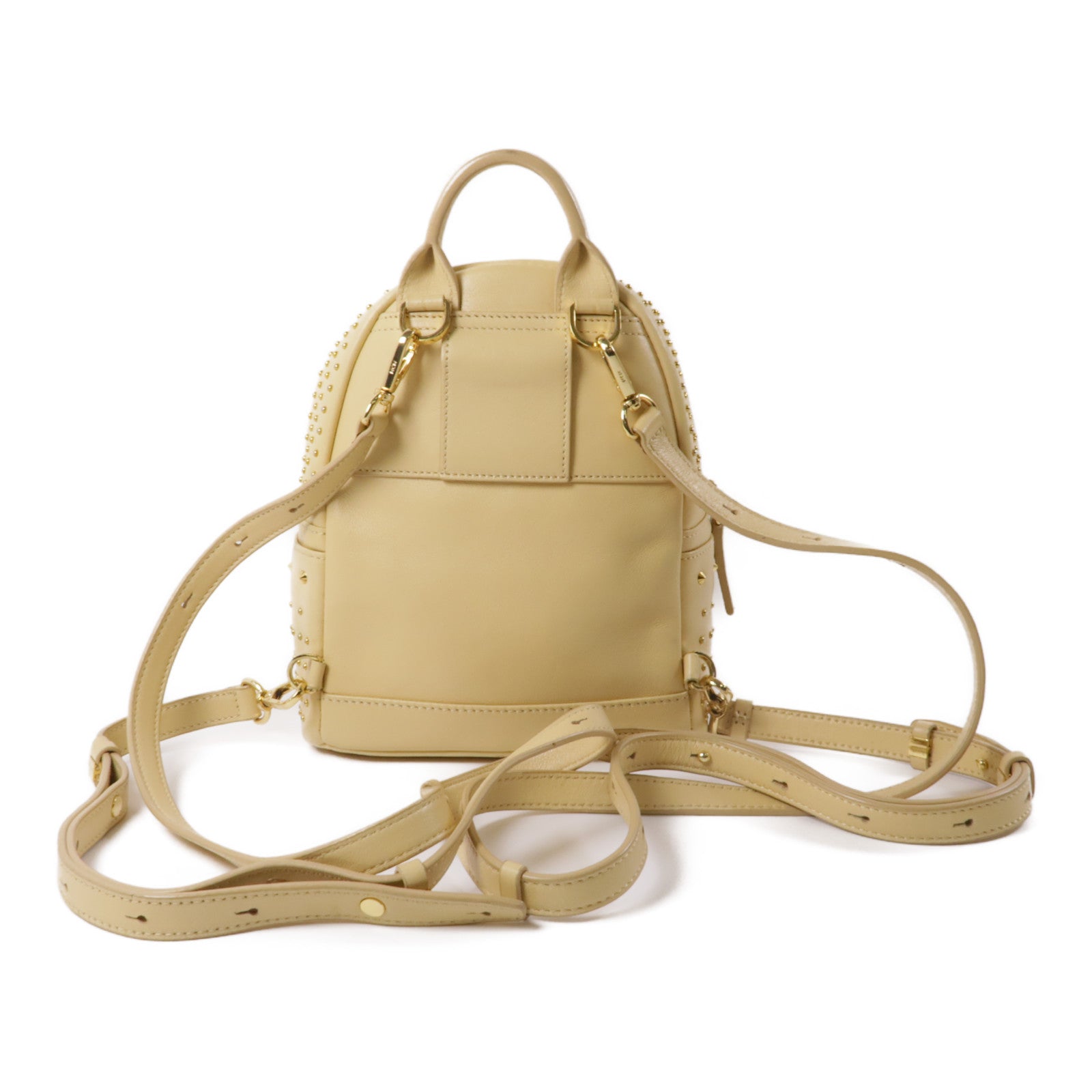 MCM 【激減優惠】牛皮皮革Backpack金扣背包米色