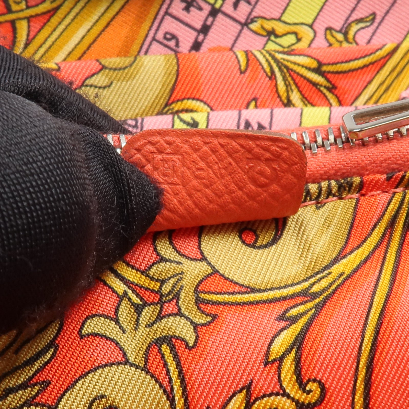 HERMES Epsom皮革/絲質Silk'In Compact Wallet錢包Rose Jaipur