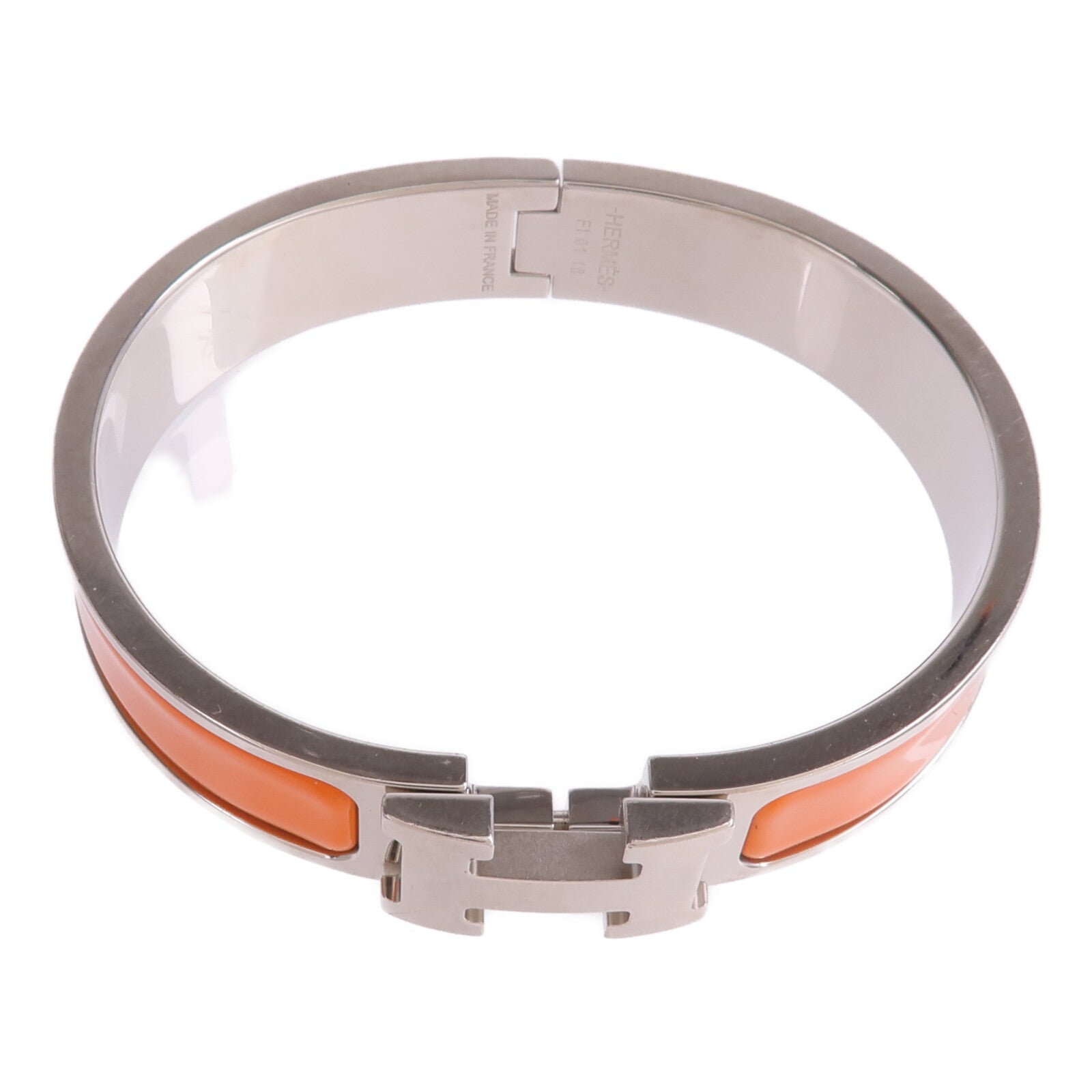 HERMES 金屬/琺瑯Clic H Bracelet銀扣手鐲