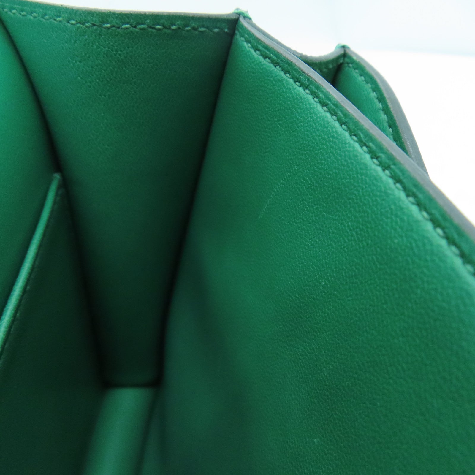 HERMES Evercolor皮革Mini Constance銀扣肩背袋Vert Vertigo絲絨綠色