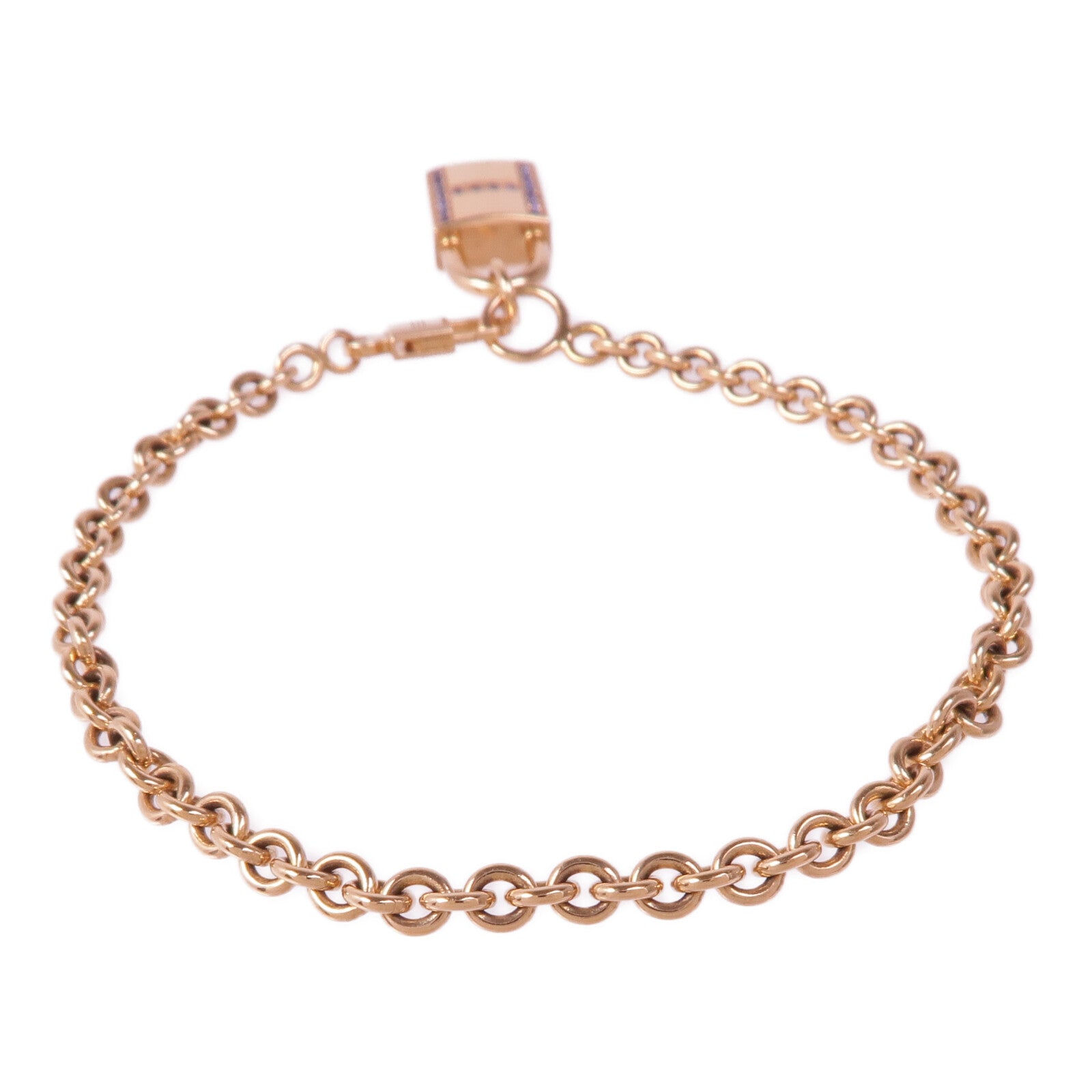 HERMES 18K玫瑰金Amulettes Cadenas Bracelet藍寶石手鏈