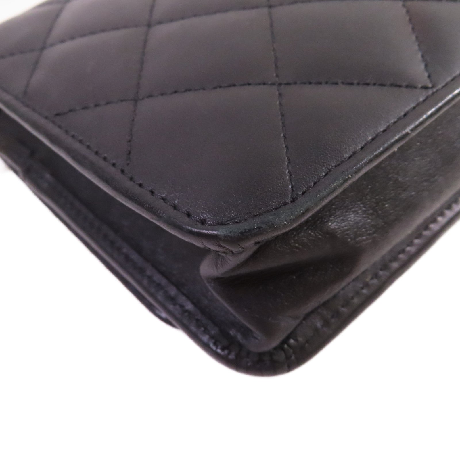 CHANEL 【激減優惠】菱格羊皮皮革Cambon WOC Wallet On Chain Shoulder Bag銀扣鏈帶肩背袋黑色