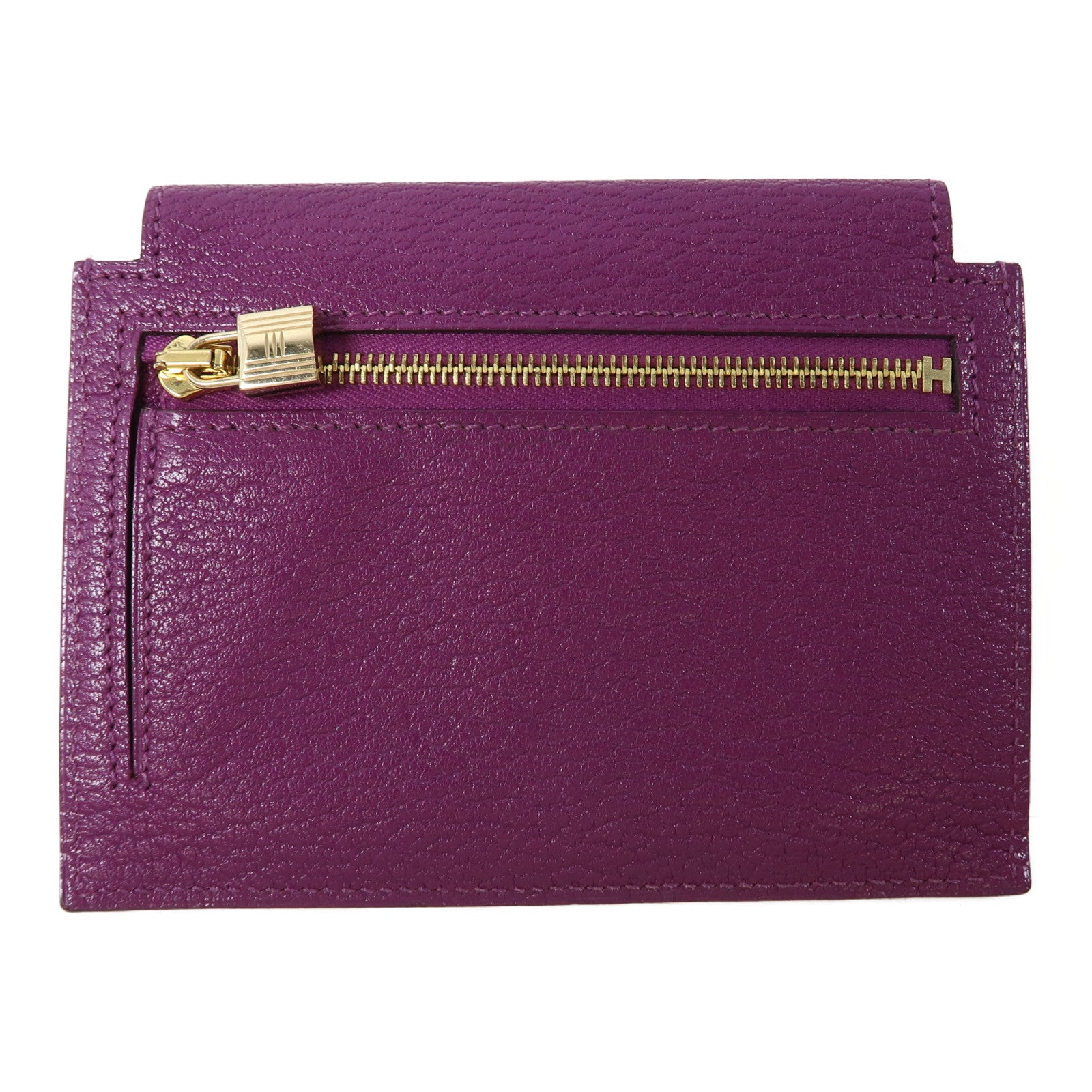 HERMES 【激減優惠】Chevre皮革Kelly Pocket金扣錢包L3 Rose Purple桃紫色