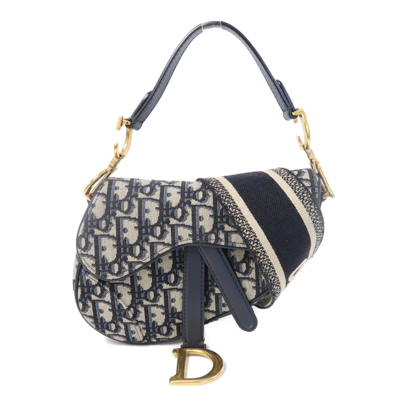 Dior 帆布Saddle Mini金扣肩背袋藍色