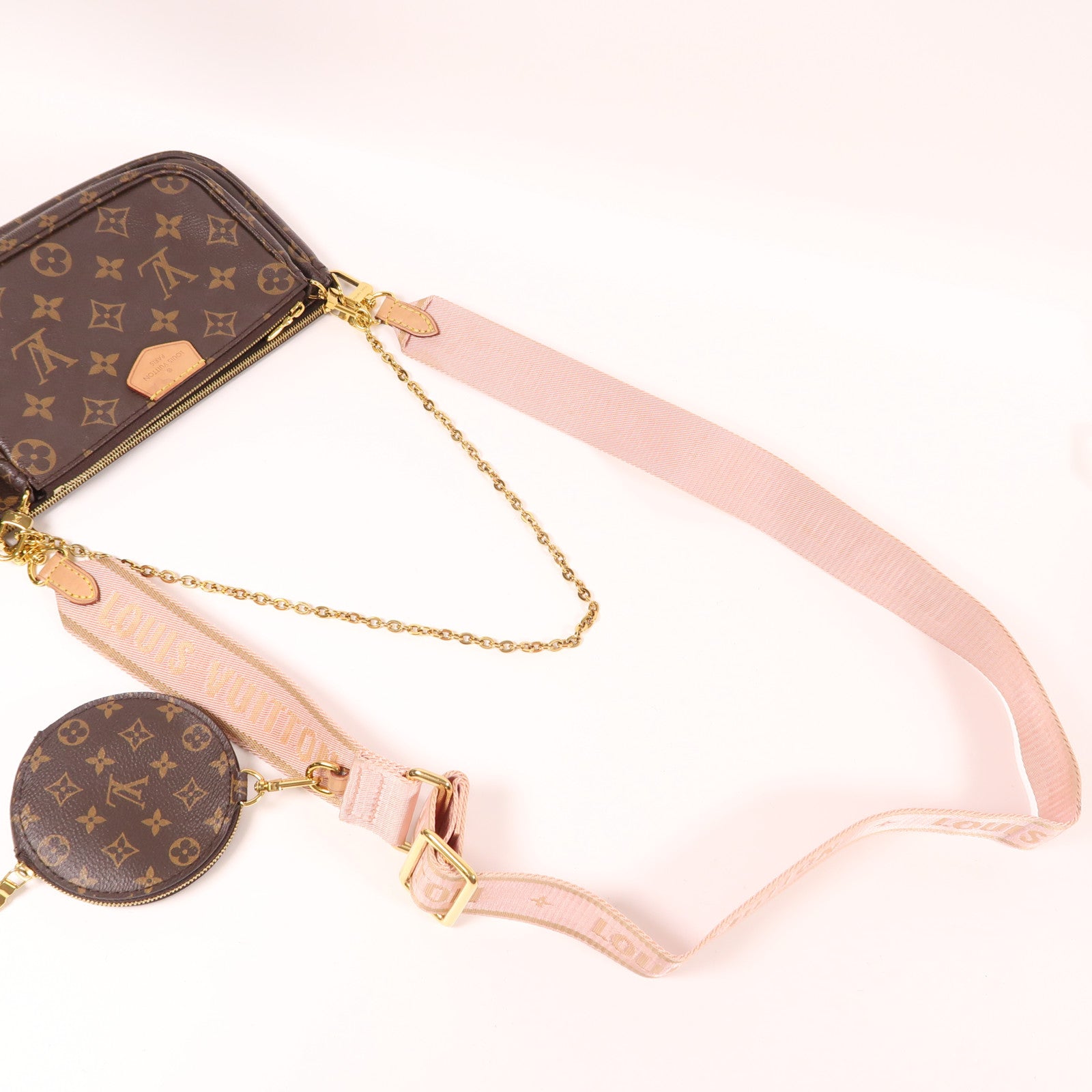 LOUIS VUITTON Monogram Multi Pochette Accessoires金扣手挽肩背兩用袋棕色