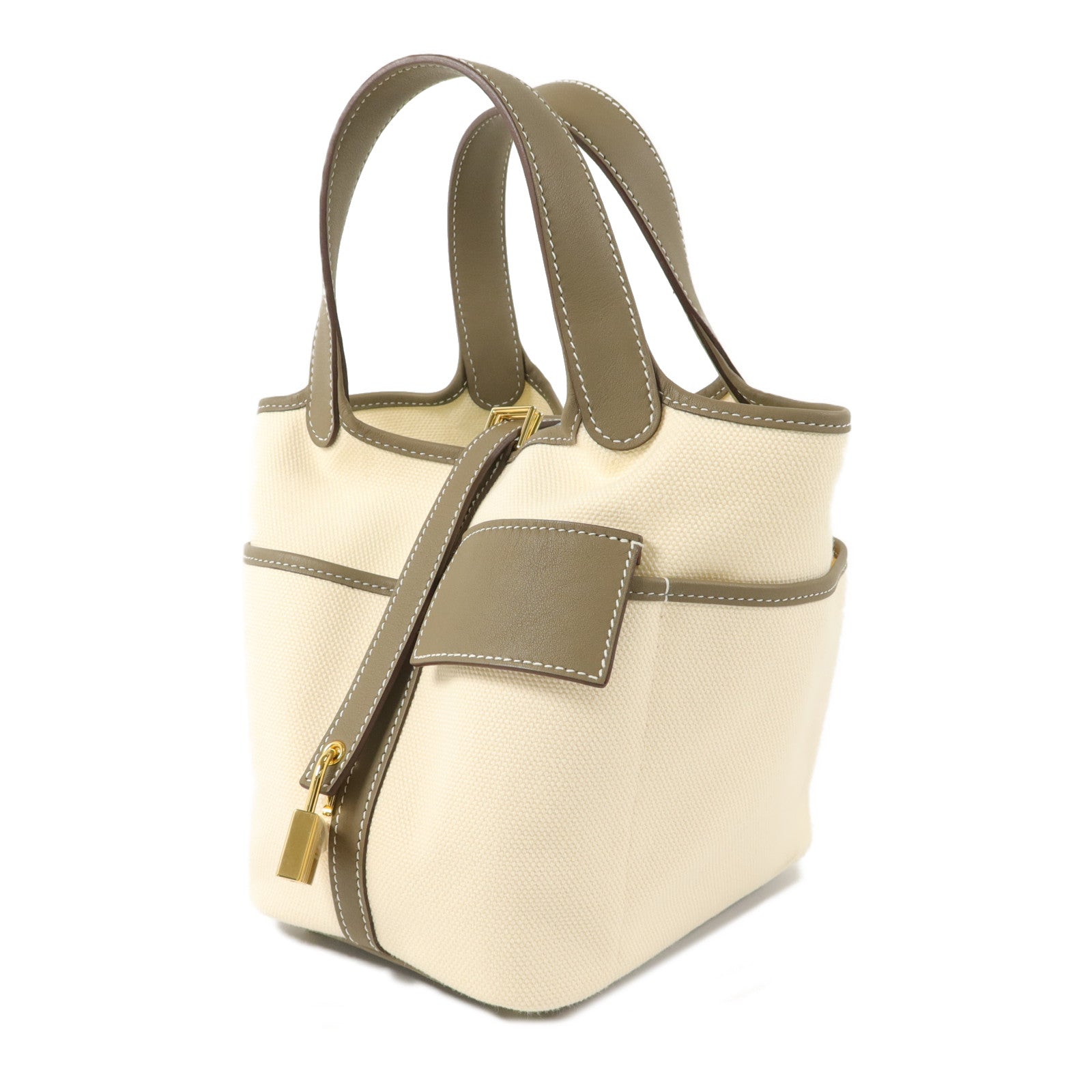 HERMES Toile帆布/Swift皮革Picotin Cargo PM手挽袋Etoupe