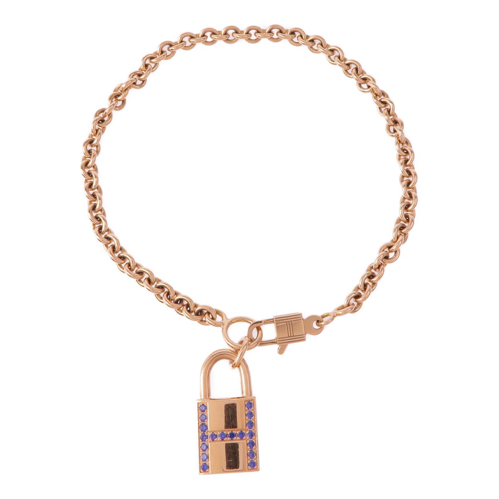 HERMES 18K玫瑰金Amulettes Cadenas Bracelet藍寶石手鏈