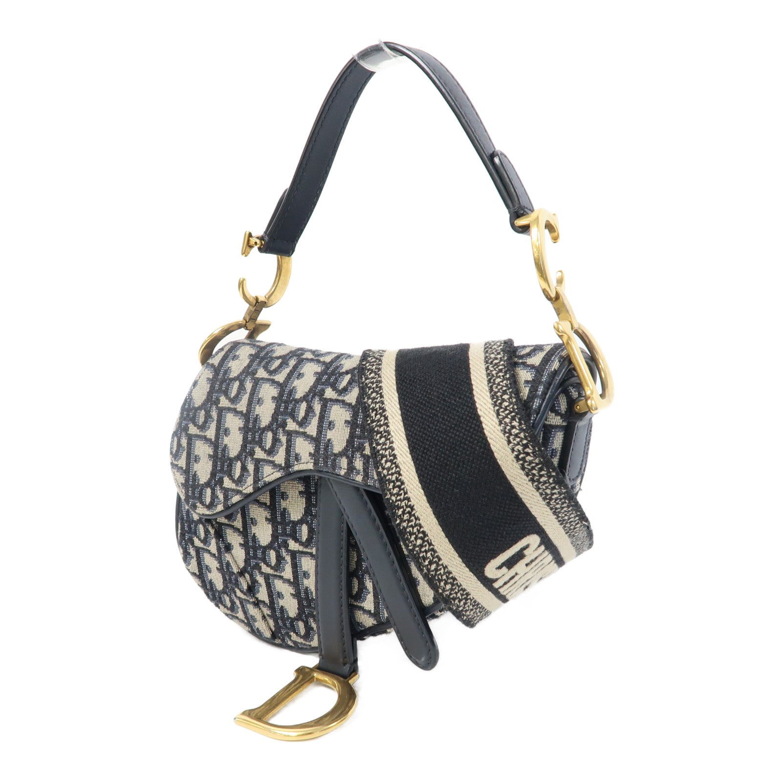 Dior 帆布Saddle Mini金扣肩背袋藍色