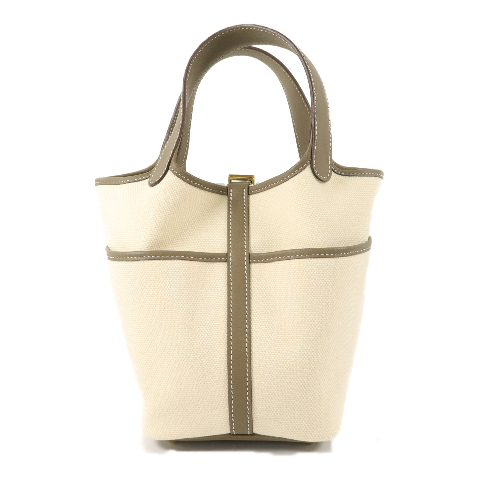 HERMES Toile帆布/Swift皮革Picotin Cargo PM手挽袋Etoupe