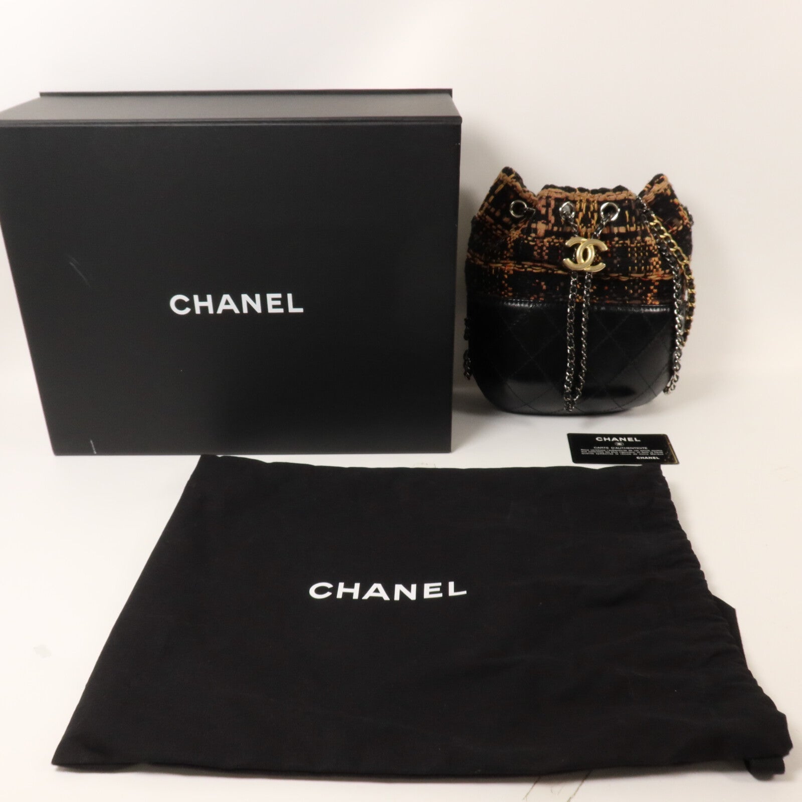 CHANEL Tweed/牛皮皮革Small Gabrielle鏈帶肩背袋