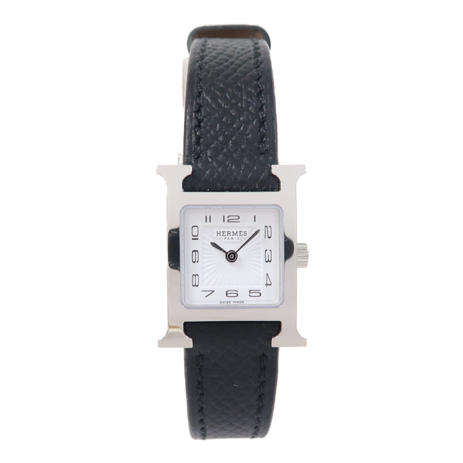 HERMES Heure H XS不鏽鋼/皮革帶手錶石英機芯黑色