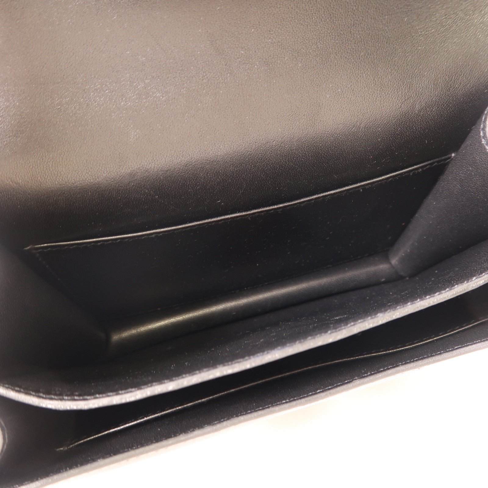 HERMES Evercalf皮革Constance Mini銀扣肩背袋Noir黑色