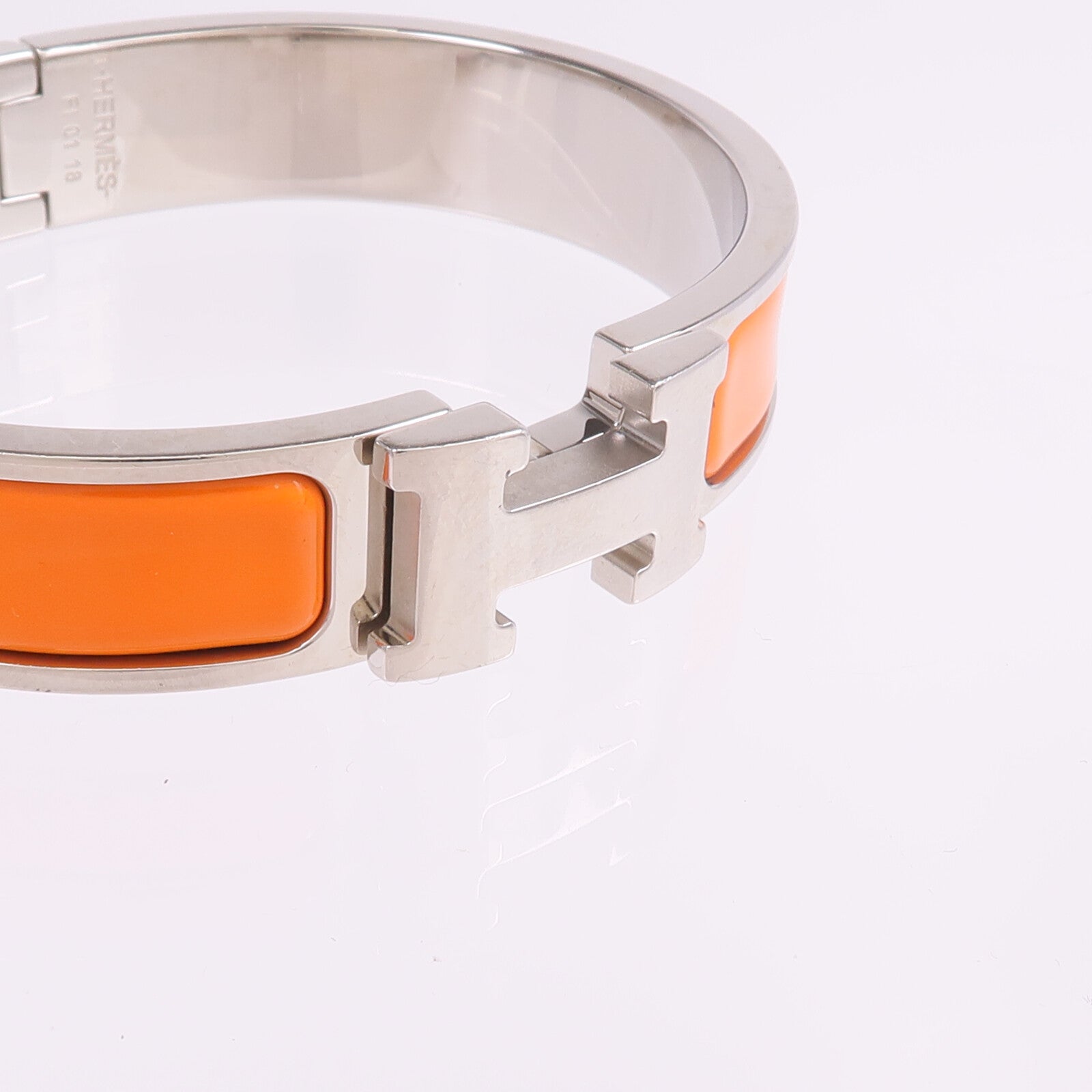 HERMES 金屬/琺瑯Clic H Bracelet銀扣手鐲